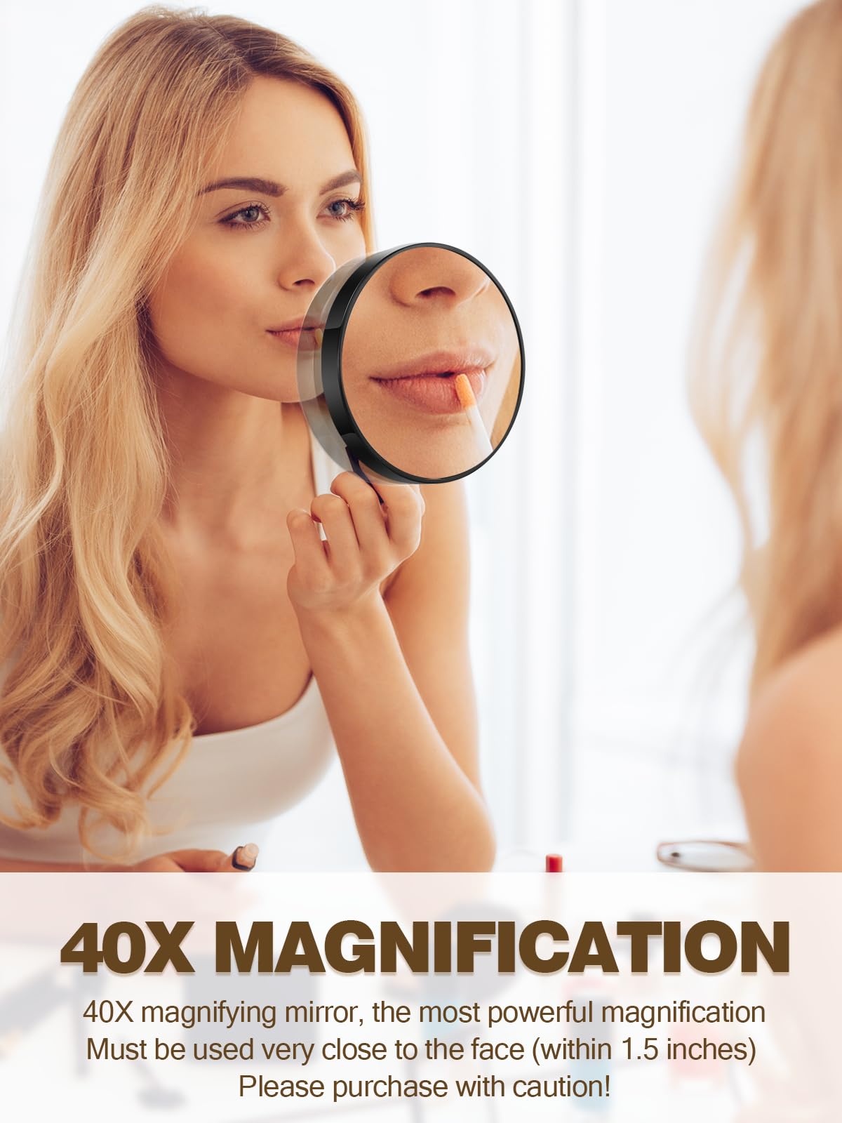 Macaki 40X Magnifying Mirror with 2 Suction Cups, 8.8cm Magnified Makeup Mirror and Slant Tweezers,Black,1PC - Image 3