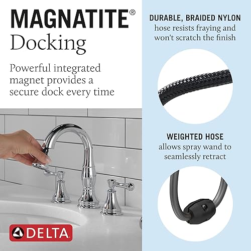 Miniatura 4 de Delta Faucet Cassidy - Grifo de baño extraíble, grifo de baño cromado de 3 agujeros con rociador extraíble, grifo de lavabo de baño, acoplamiento