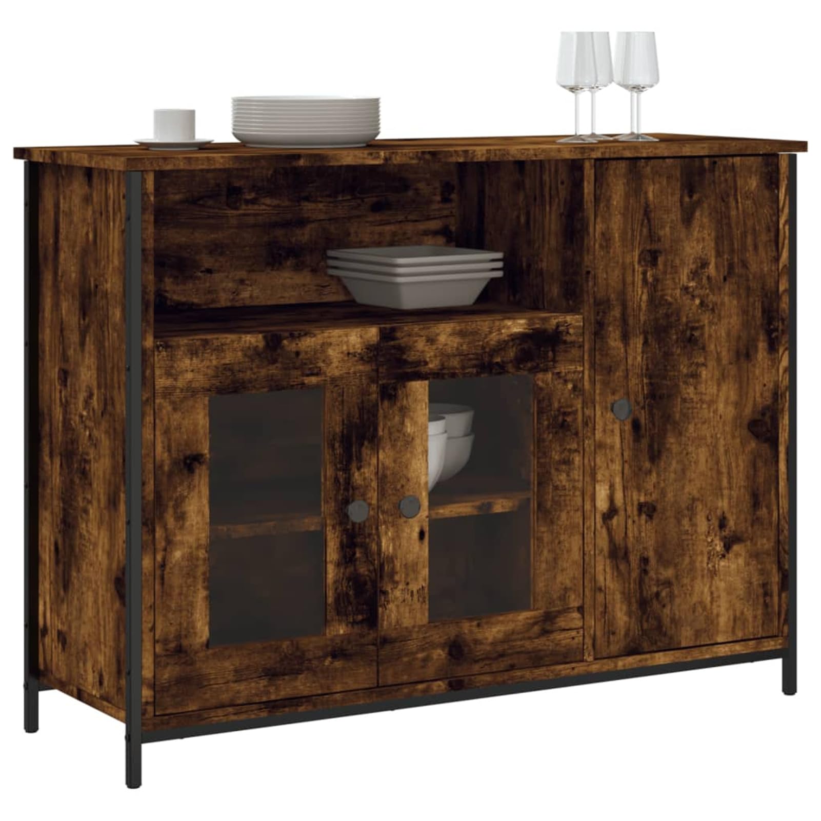 JUDYY Credenza Rovere Fumo 100x35x75 cm in Legno Multistrato,Credenze e Buffet Sala da Pranzo,Credenza Soggiorno,Credenza Moderna-835511