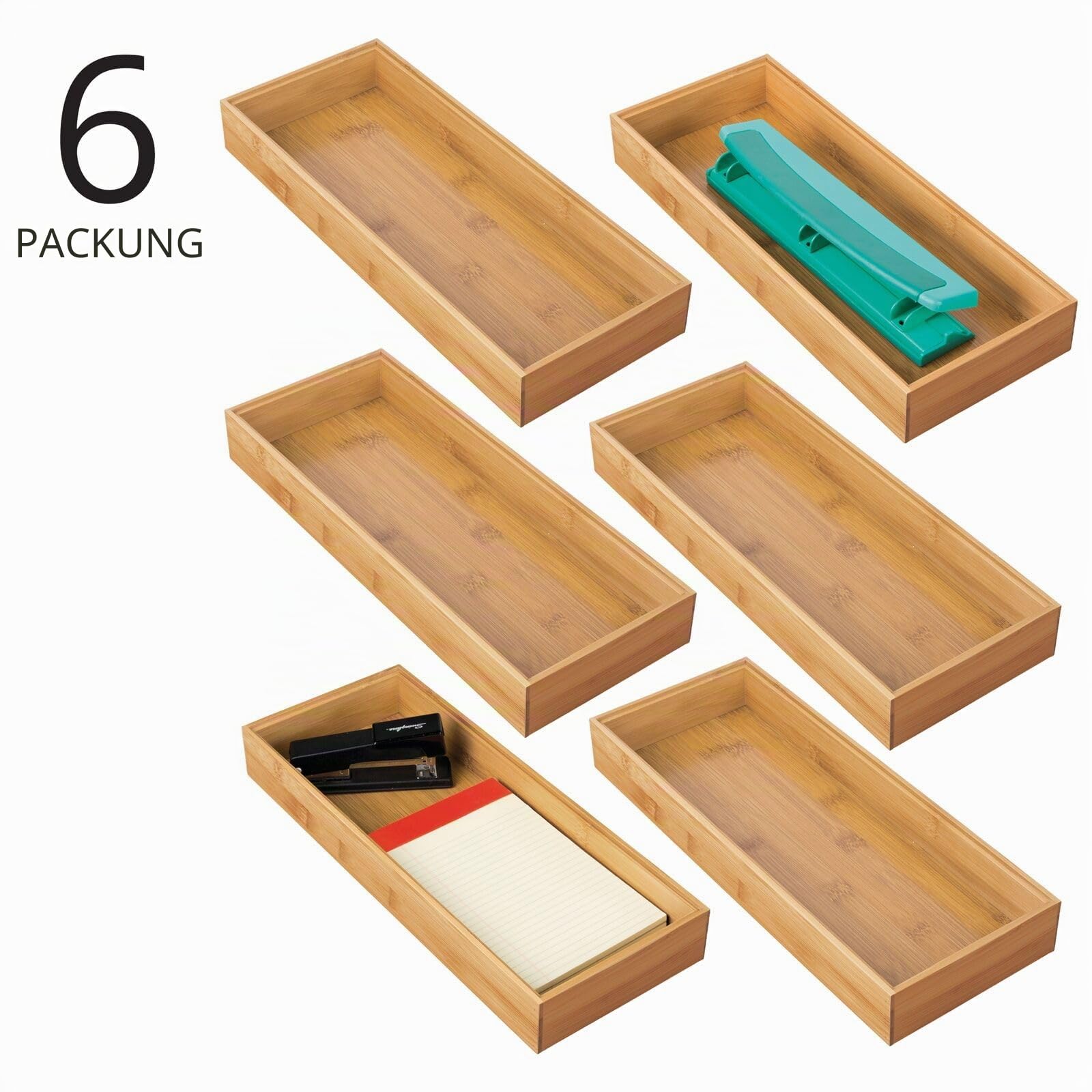 mDesign Aufbewahrungsbox für den Schreibtisch – vielseitige Schubladenbox aus Holz – stapelbarer Schubladen Organizer für Schreibwaren und Bürobedarf – 6er-Set – naturfarben
