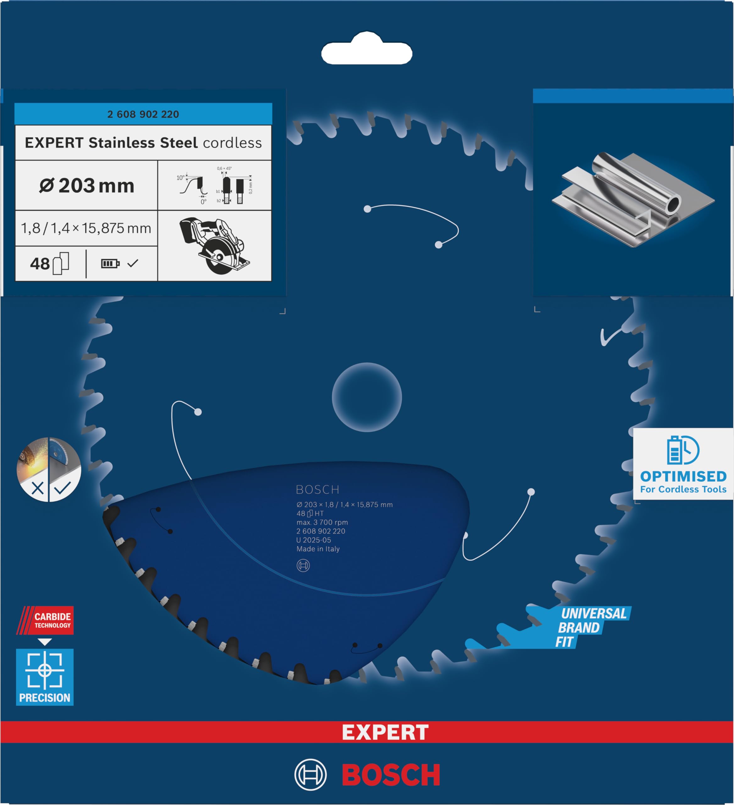 Bosch 1 hoja de sierra circular de acero inoxidable de EXPERT para sierras de metal (para acero inoxidable, diámetro mm, accesorio profesional para sierra circular de metal inalámbrica)