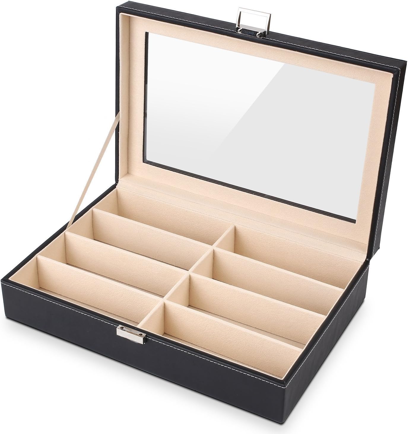 Eyeglass Sunglass Storage Box,Haked PU Leather Glasses Display Holder Case Storage Organizer Collector (Black, 8 Slot)