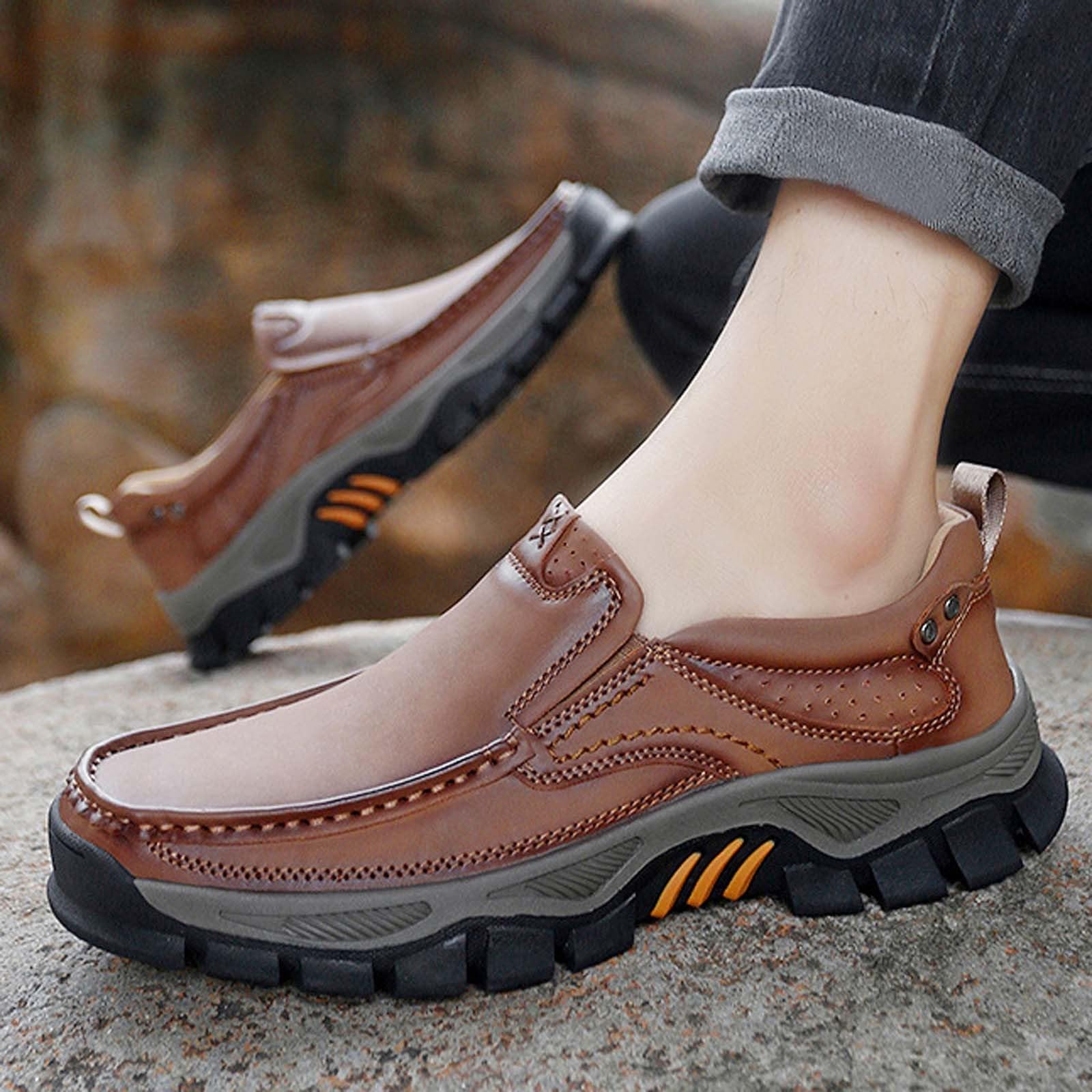 Zapatos de senderismo para hombre Slip On Mocasines cómodos de cuero mocasines transpirables antideslizantes mocasines casuales zapatos de cuero para caminar zapatos de cuero para el trabajo