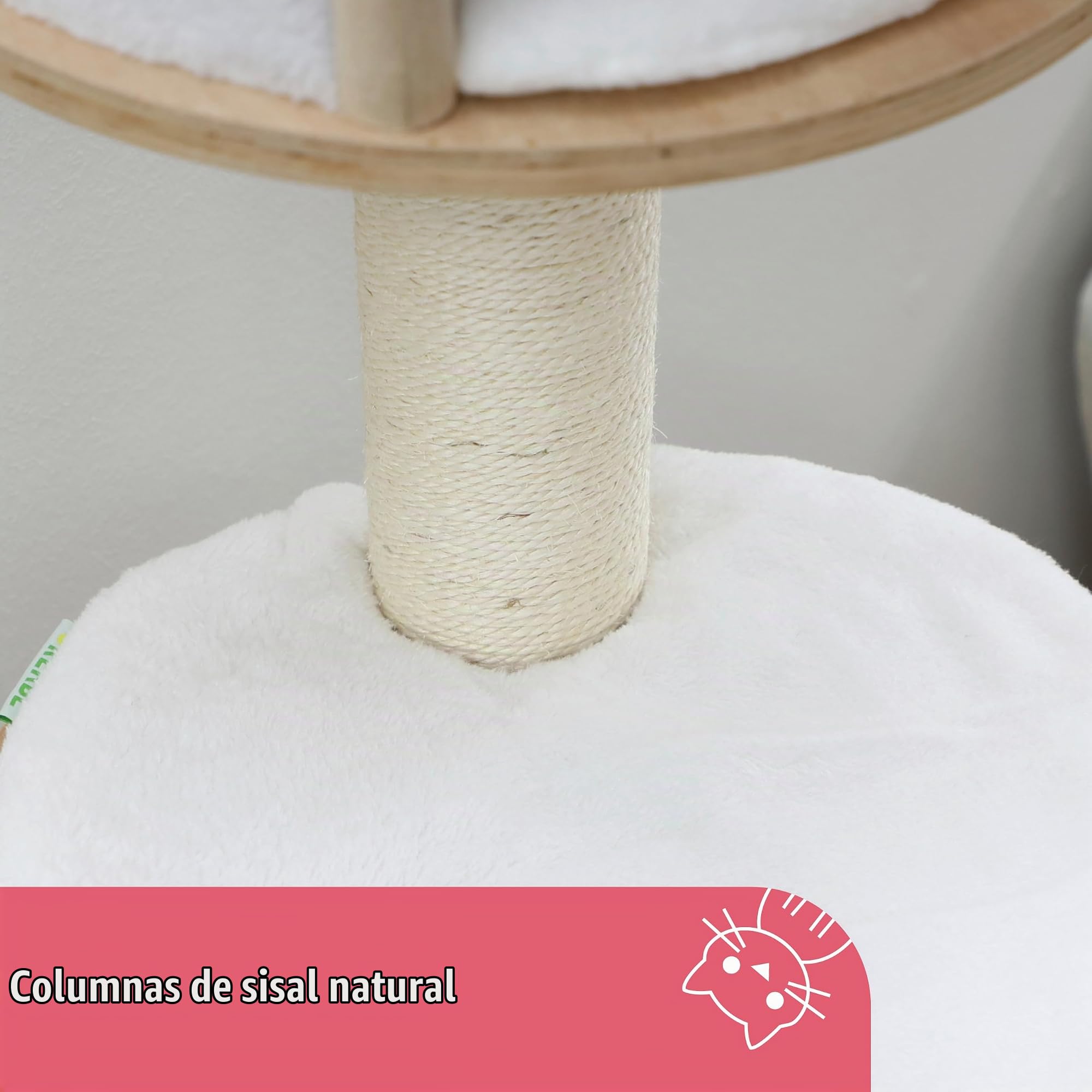 Kerbl Pet Rascador de pared Dolomit, árbol para gatos, blanco, 168cm, madera, felpa, sisal, para gatos, cojín extraíble y acolchado