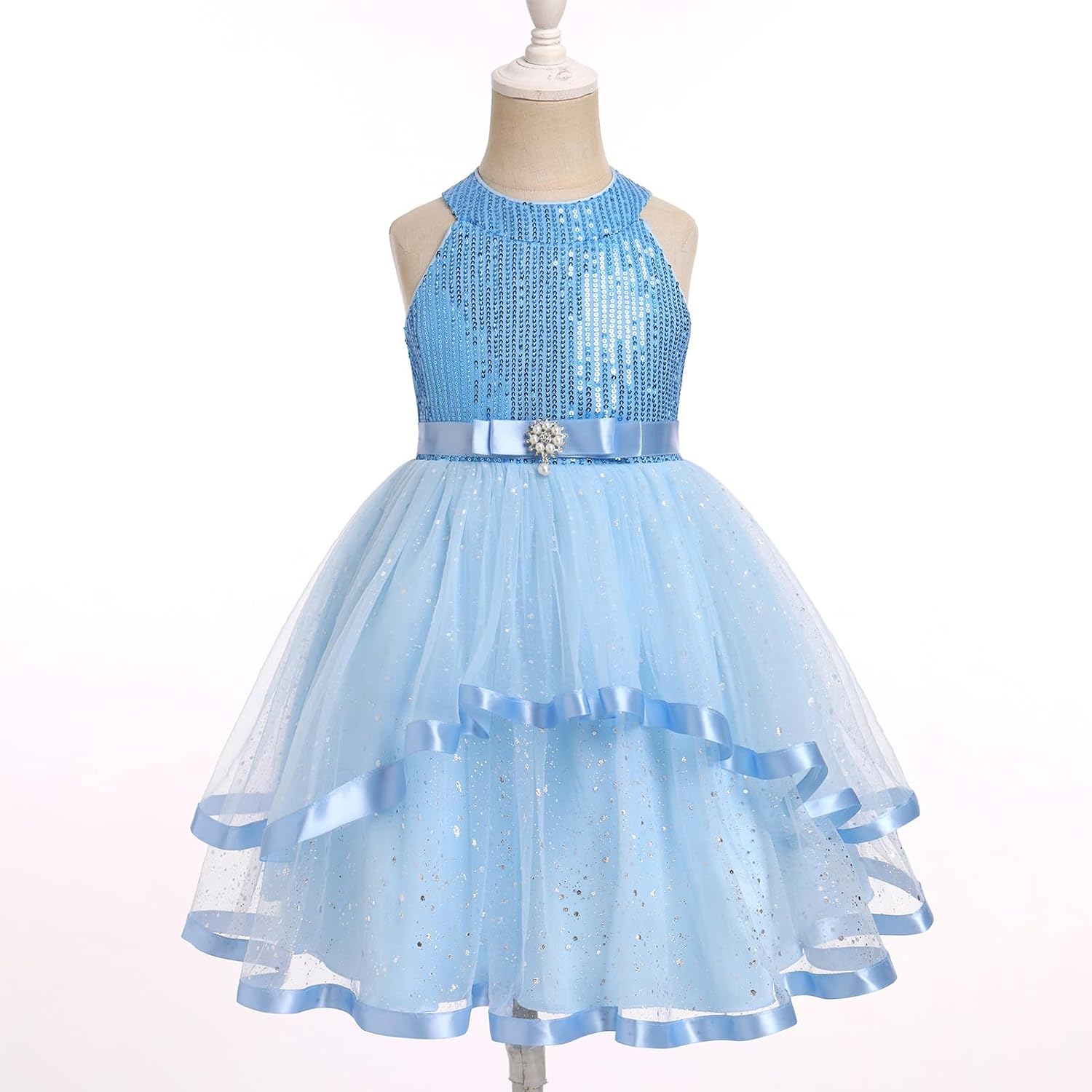 OBEEII Toddler Girls Pageant Dress Princess Sequin Tulle Tutu Dress Birthday Party Photoshoot Dress Glitter Flower Girl Dress - Image 3