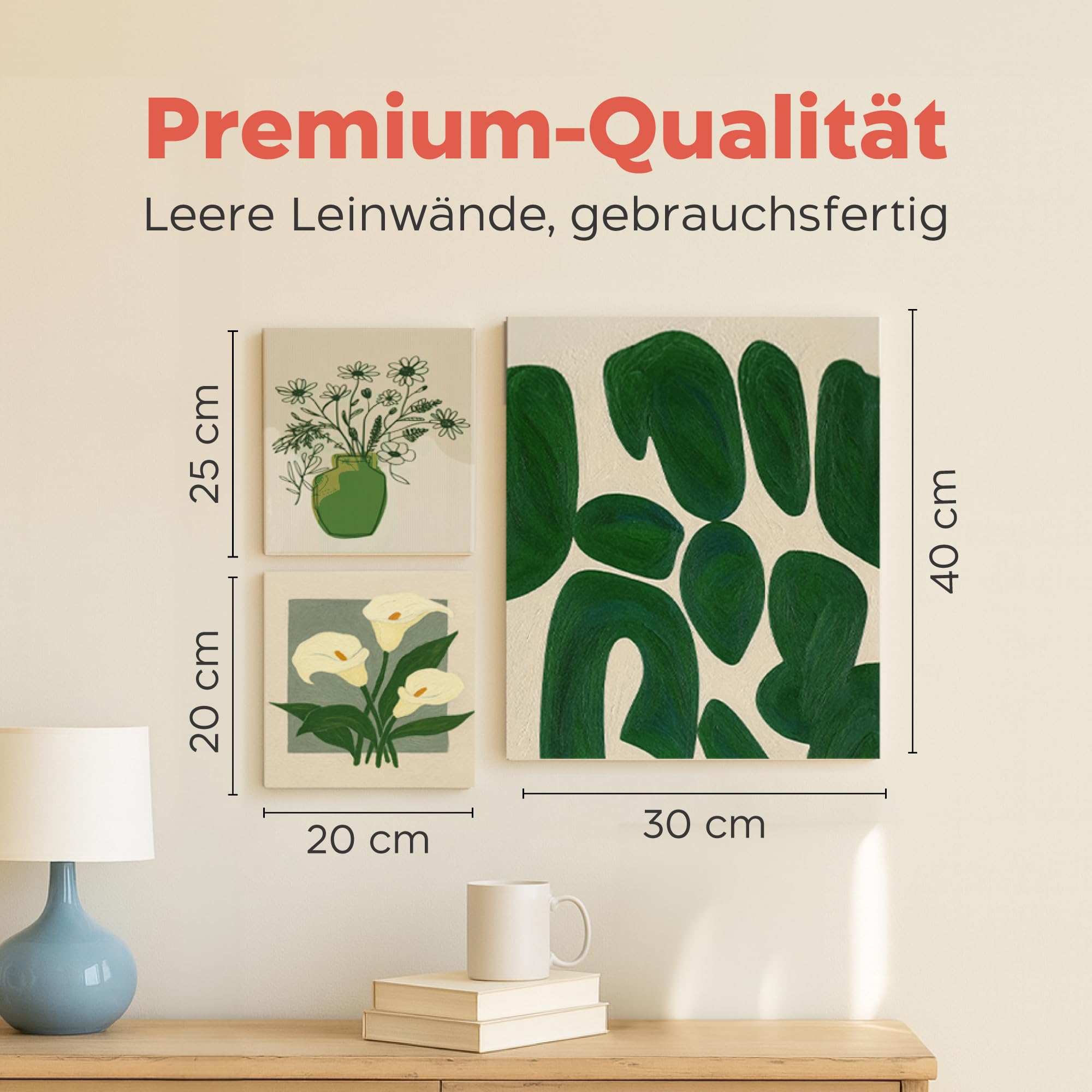 Zenacolor Leinwand Zum Bemalen 3 Größen (30 Stück) - Leinwände Set 280 g/m² 100% Baumwolle - Für Acrylfarbe, Ölmalerei, Gouache