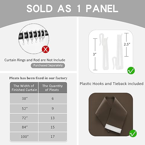 Miniatura 10 de OYRING Cortina plisada opaca con alzapaños, triple tejido con aislamiento térmico para ventana de patio, dormitorio, azul marino, 72 pulgadas de