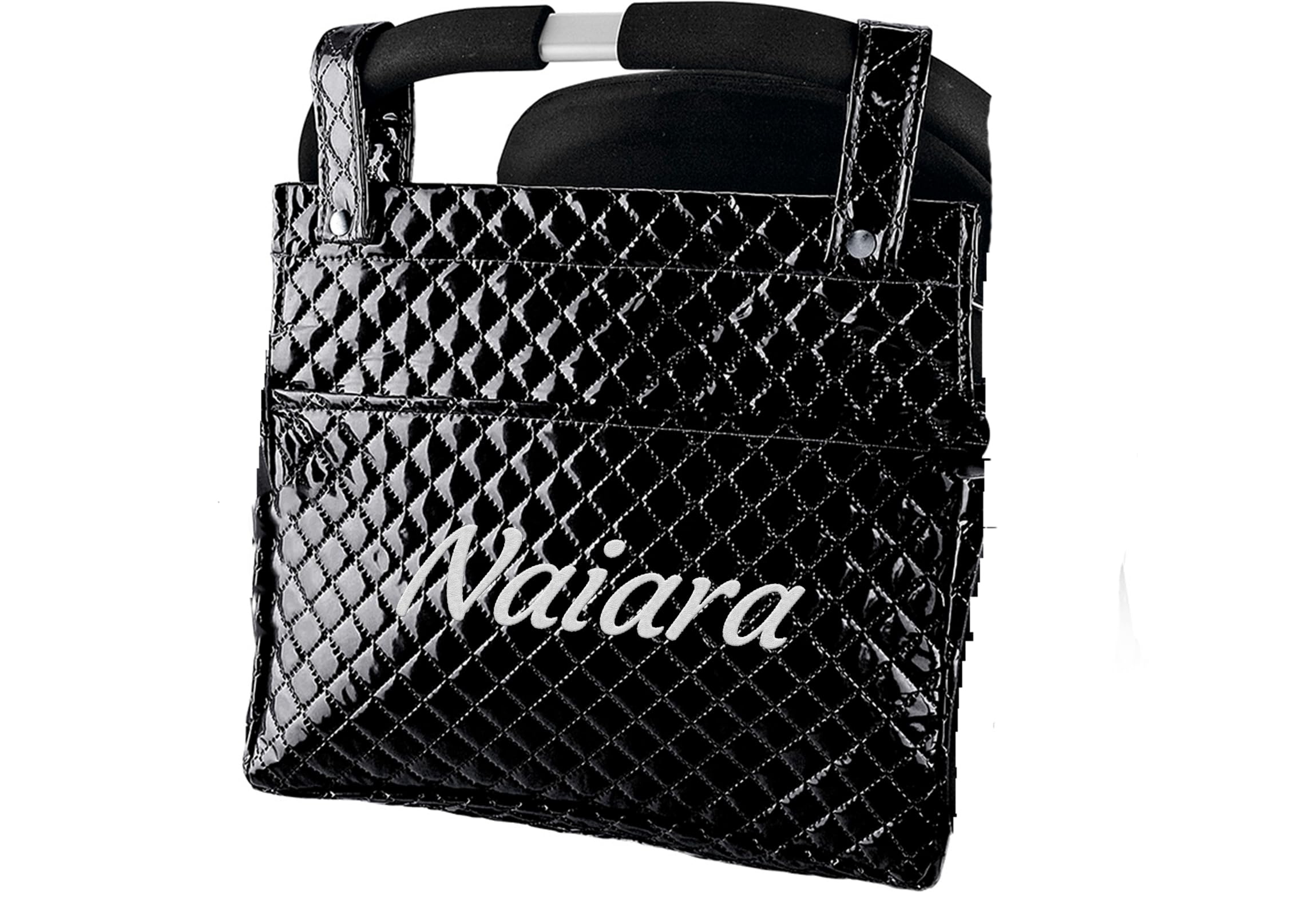 Danielstore- Bolso Talega Lactancia PERSONALIZADA Plastificada para carro- capazo bebe- Color Negro