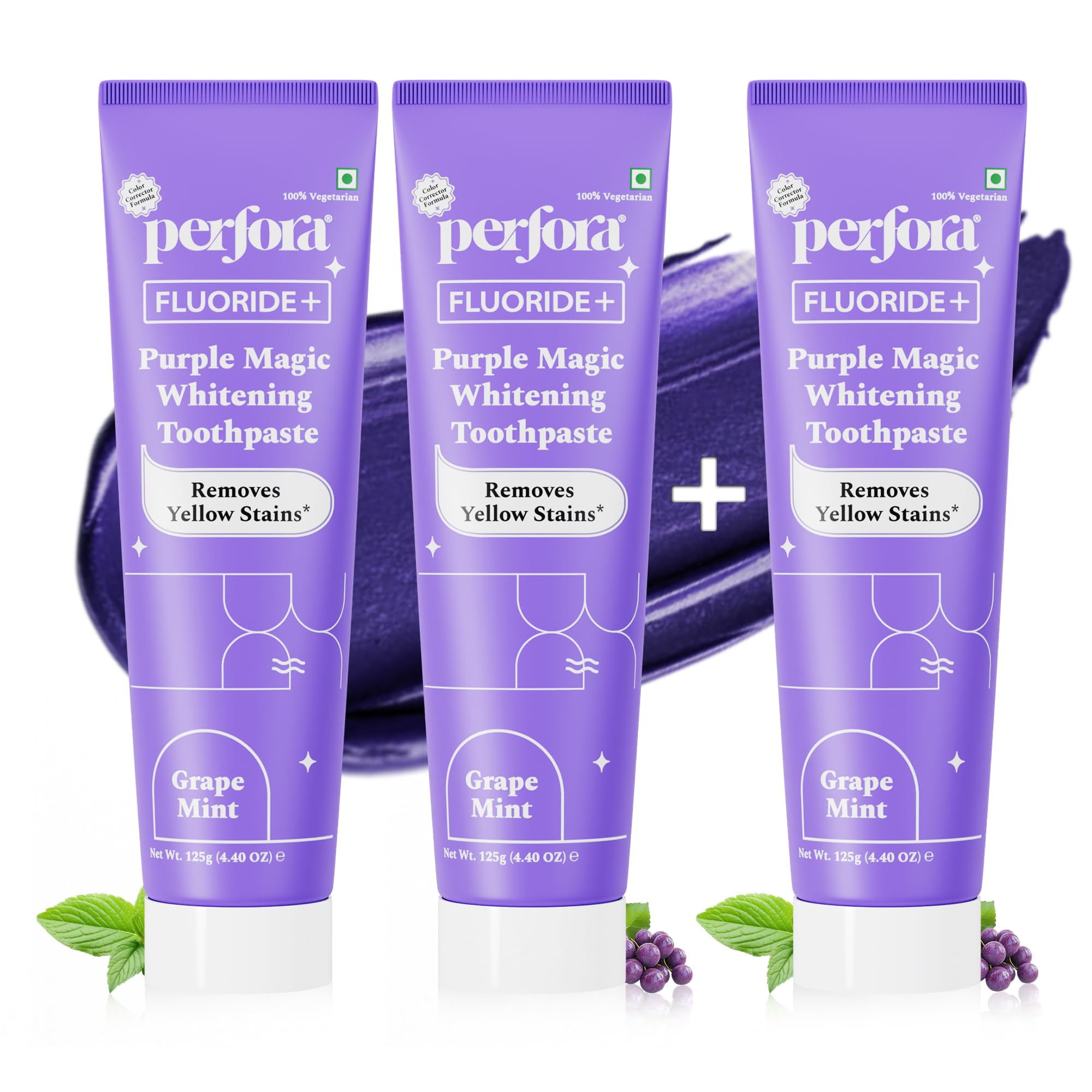 Perfora Purple Whitening Toothpaste-375G (125G x 3)|v34 Colour Corrector For Teeth|Purple Toothpaste For Teeth Whitening|Teeth Stain Remover|Enamel Safe & Effective Teeth Whitener Oral care|Grape Mint-picture-10