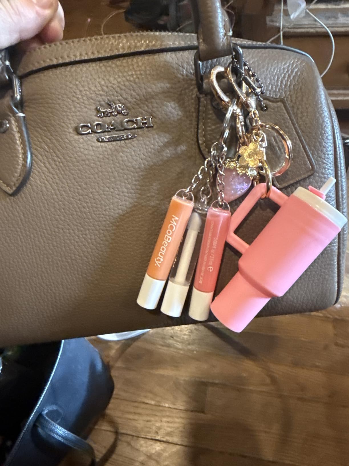 MCoBeauty Lip Gloss Trio - 3 in 1 Keychain Mini Glosses Set - High Shine Hydrating Non Sticky Clear Tinted Lip Color Pack - Doe Foot Applicator - For On the Go Makeup - Vegan & Cruelty Free