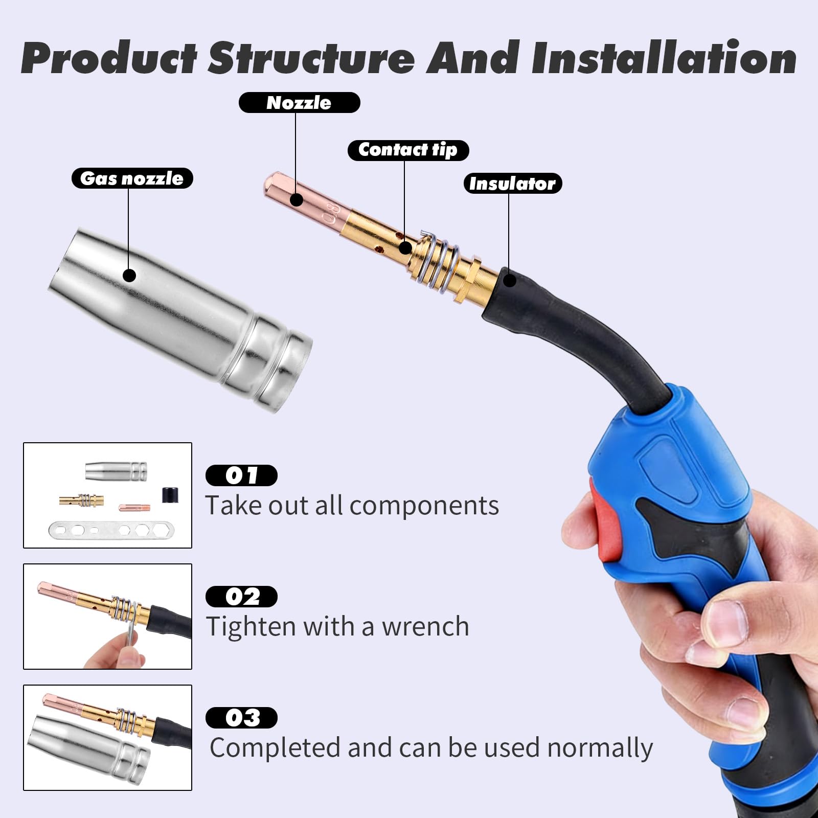 22 pezzi set parti usurate torcia MIG MAG, con ugelli, protezioni e accessori principali, compatibile con MB15AK, per riparazione, saldatura e uso industriale (22)