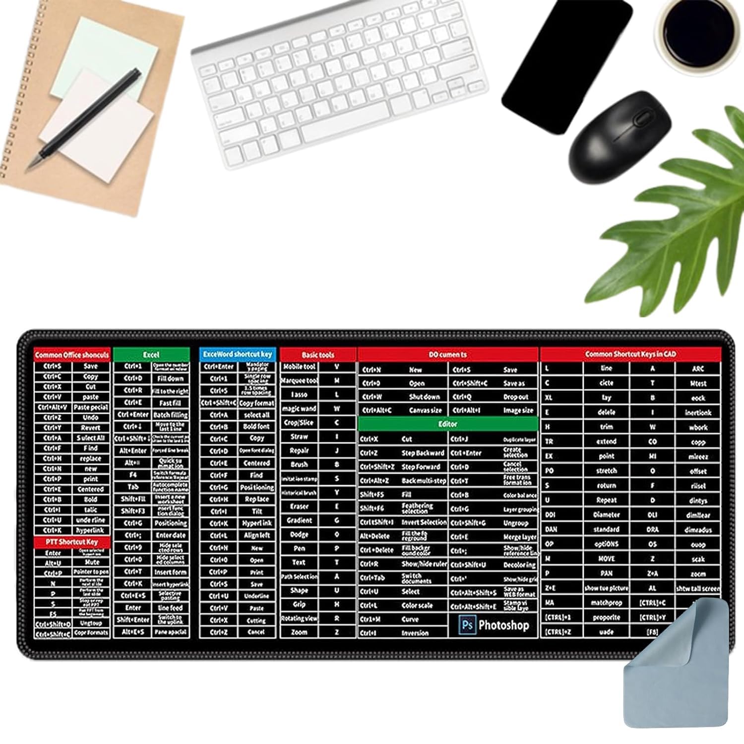 TOP SELECT Windows & Office Keyboard Shortcuts Desk Mat | Gaming Mouse Pad Extended Size (800mm x 300mm x 2mm) Stitched Edges| Non-Slip Rubber Base|Computer Laptop|Keyboard Mouse Pad