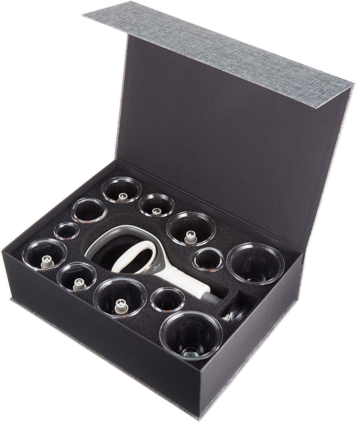 WELLUR - Pro Cupping Therapy Set with Durable Newly Designed Pumping Handle and Extension Tube - Enhanced Gift Box Packing with English Manual Guide - 6 Magnetic Cylindricals - 12 Cups.