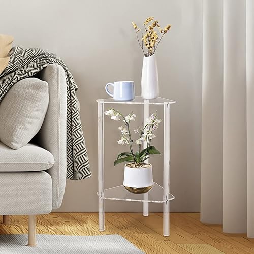 Miniatura 2 de HMYHUM Mesa auxiliar triangular de acrílico transparente, mesa auxiliar de esquina para espacios pequeños, mesa decorativa pequeña para sala de