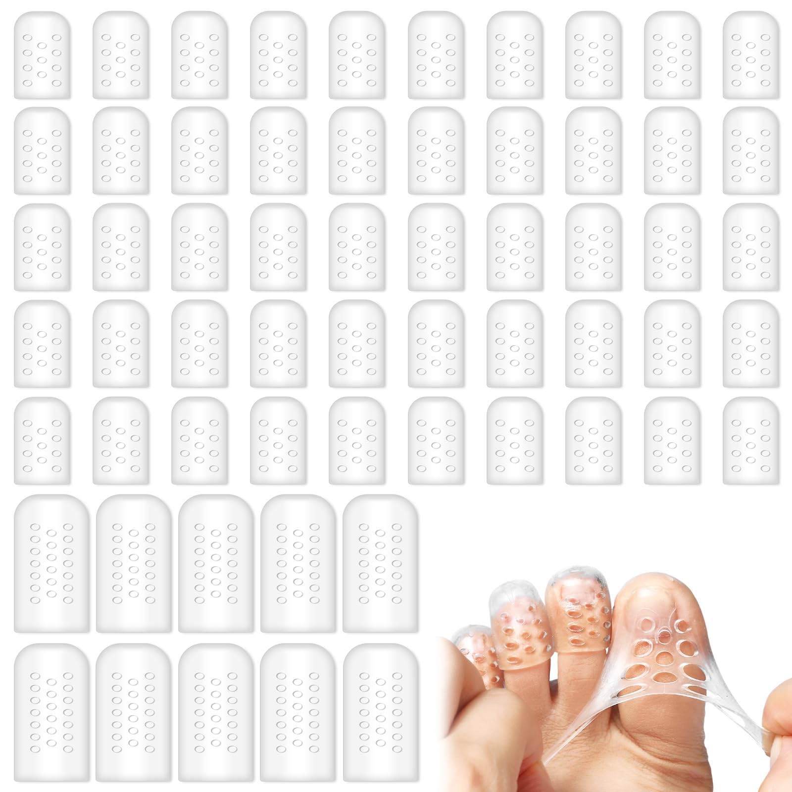 60 Piezas Protector Dedo Pie Silicona Transparente - 50 Dedos Pequeños 10 Grandes, Protector Dedos Pie Transpirable, Silicona Protector Antifricción para Caminar, Correr, Bailar y Deportes