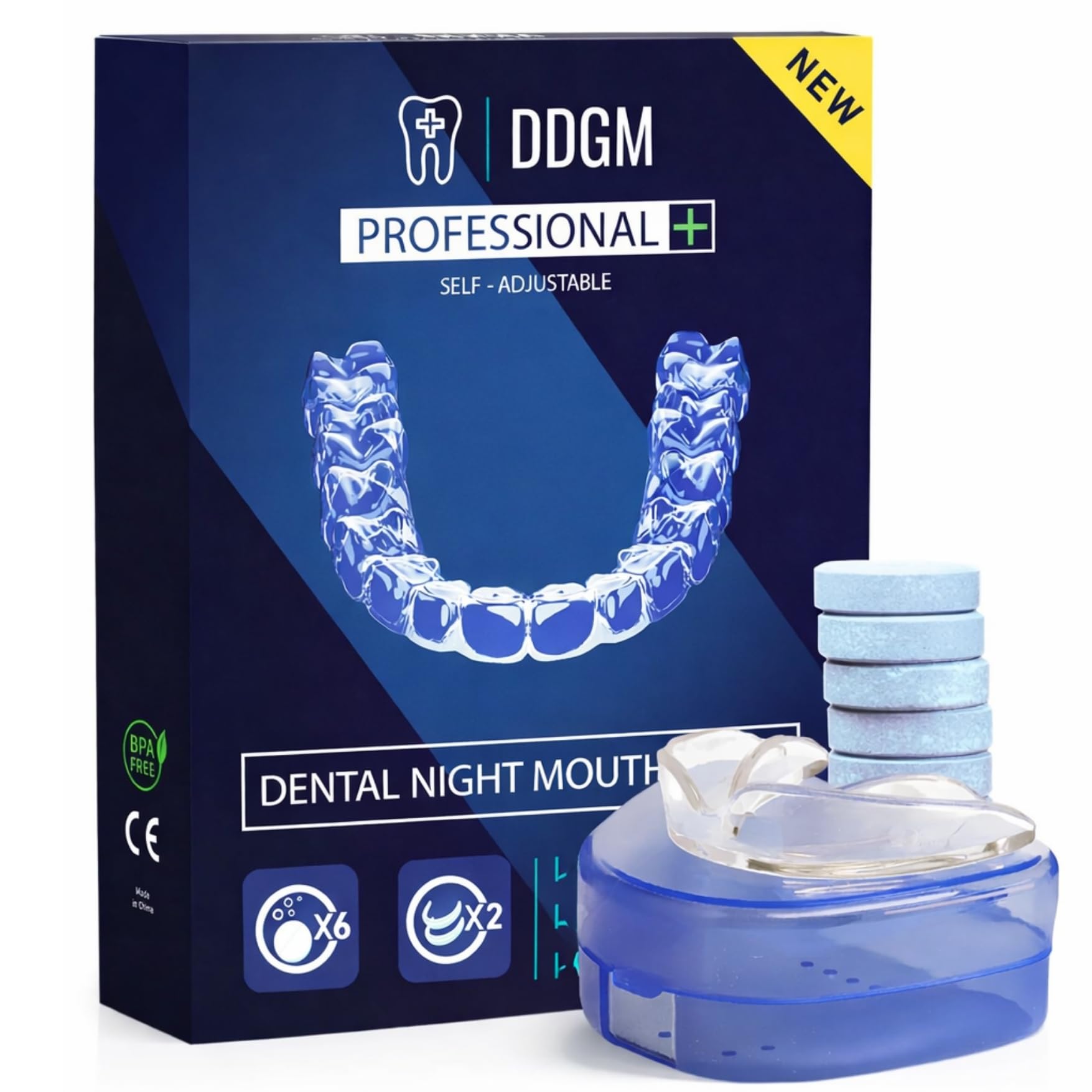 Bite Bruxismo Notturno Automodellante Professionale 2 Pezzi + 6 Compresse Pulenti Bite Dentale Antirussamento Uomo e Donna Anti Digrignamento Denti Taglia Small