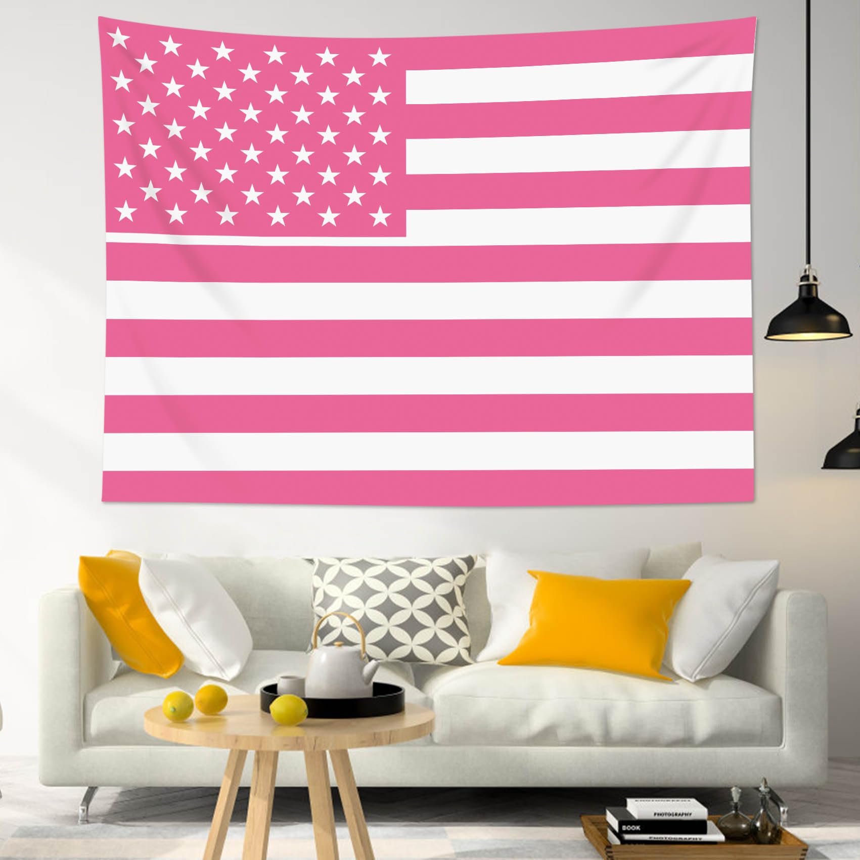 WEENEO Pink American Flag Tapestry Wall Hanging 60 x 40 Inch Funny Light Pink Striped Backdrop Poster for Home College Party Decor,Vivid Color Flag