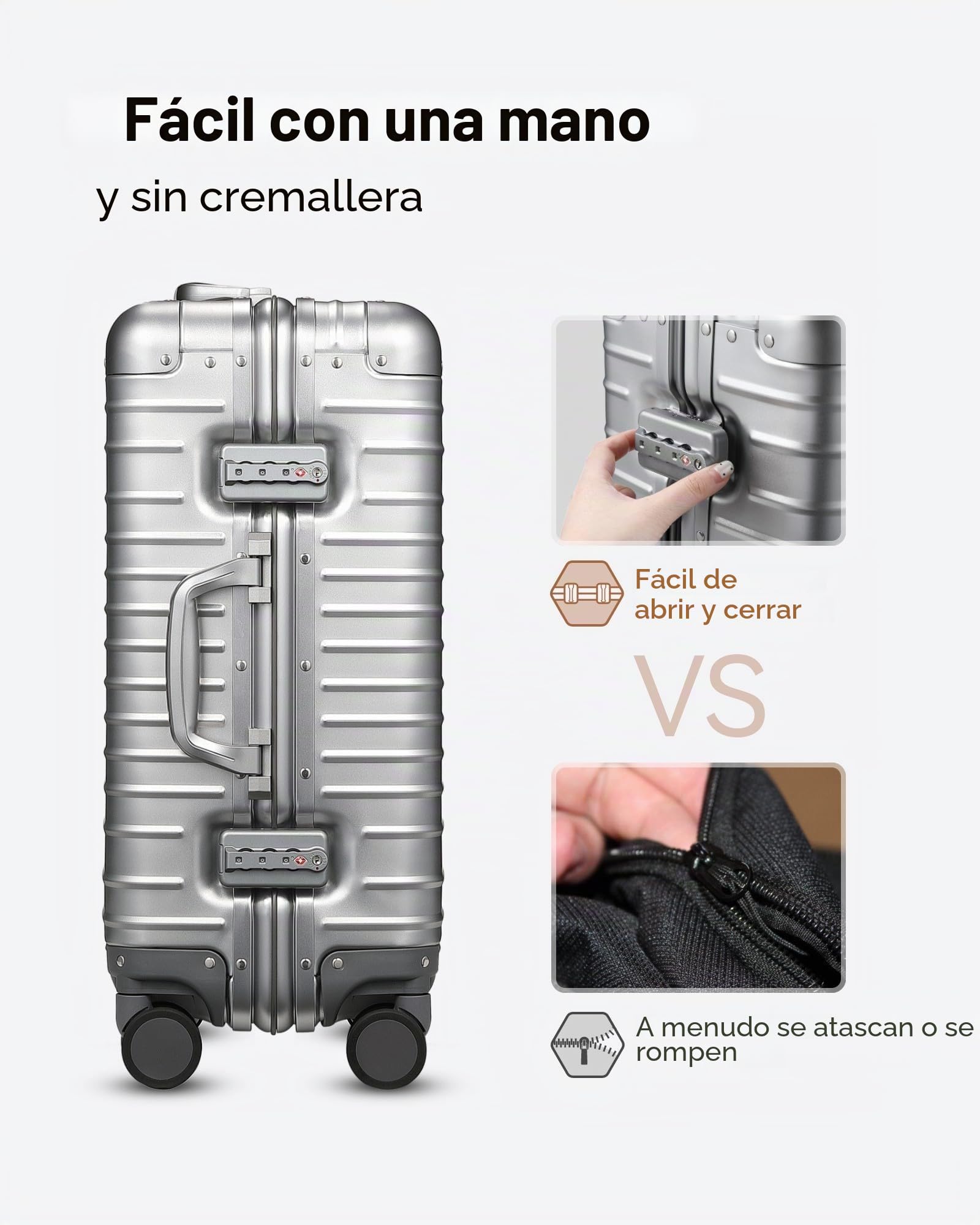 LUGGEX Maleta Aluminio de Viaje con Ruedas, Sin Cremallera Maletas de Cabina, 55 x 38 x 23.4 cm