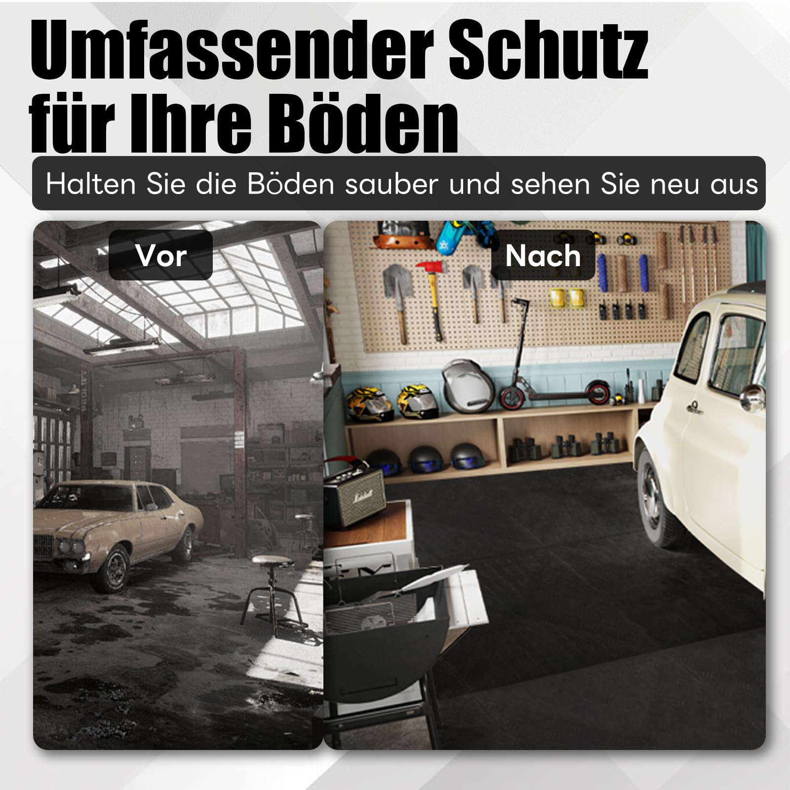 uyoyous 20 Stück PVC Garagenboden, 40x40cm Ineinandergreifende Garagenbodenfliesen, 18mm Dicke rutschfeste Bodenbelagsfliesen, Strapazierfähiges Garagenbodenbelag (20, Schwarz, 40 * 40 cm)