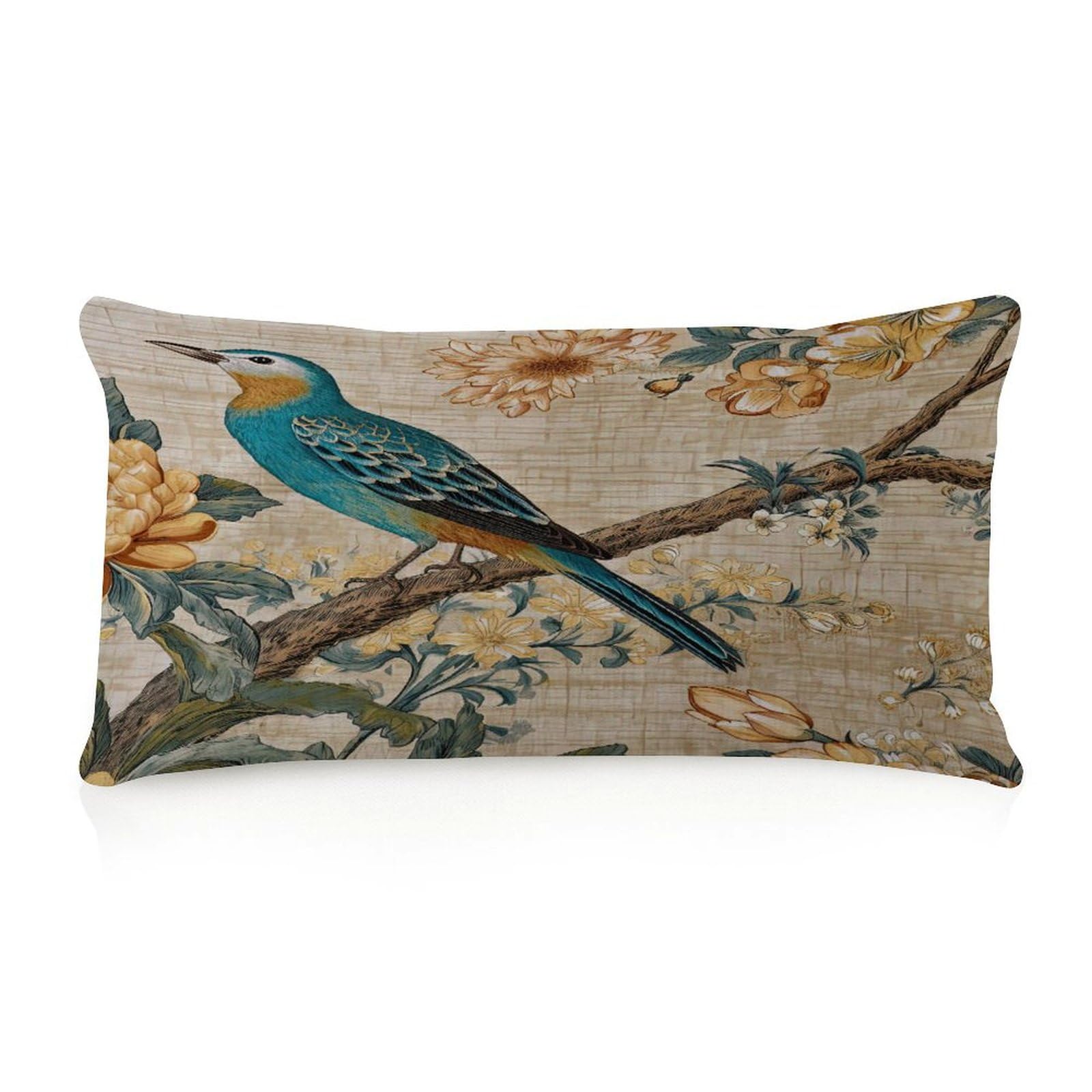 Wsdesdec Style-6 Yellow Grey Chinoiserie Bird Body Pillow Cover 12X20 Linen Tribal Long Pillow Case Body Pillow Cover Animal Asian Accent Toss Long Throw Zipper Body Pillow Cover Case For Garden Home Holiday Party