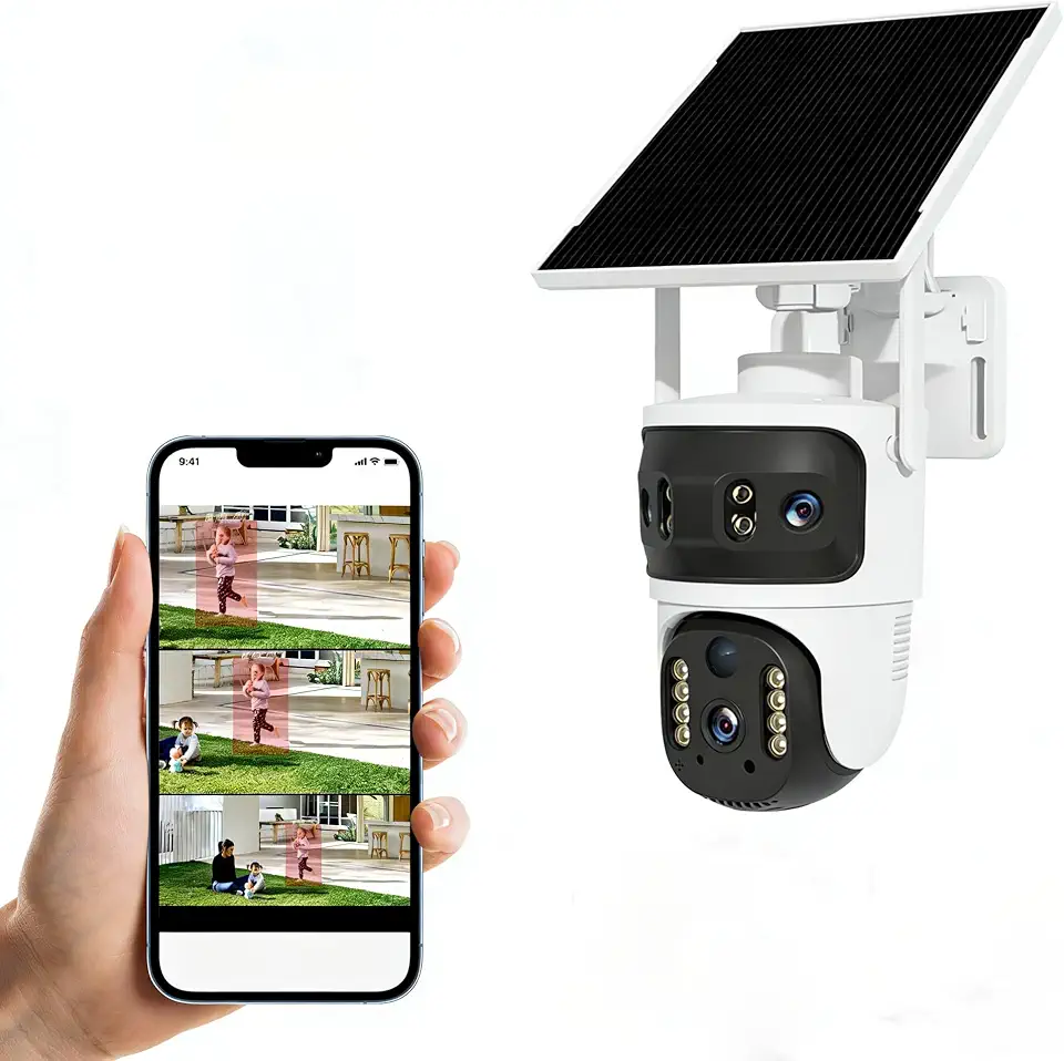 V380 PRO Câmera de Segurança 4G 6MP Ultra HD com Painel Solar, Visão Noturna Colorida e Áudio Bidirecional, Monitoramento 360°, Detecção de Movimento PIR, IP65 Impermeável, Uso Externo e Interno