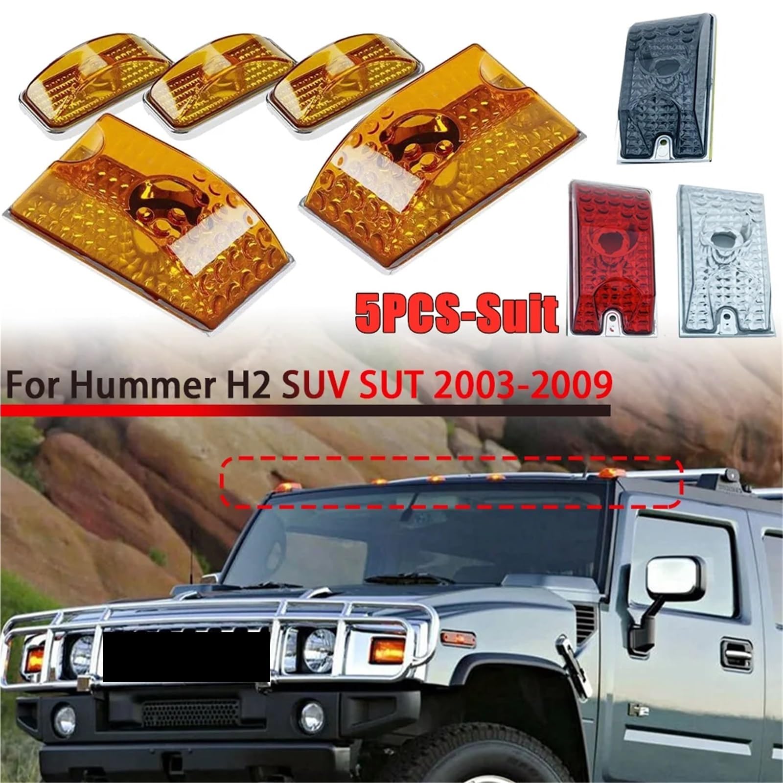 Genérico SustitucióN Luces Techo Cabina Juego De 5 Luces Posición For Cabina, Advertencia For Techo Superior, Uso Apto Para Hummer H2 SUV SUT 2003-2009, Accesorios For Coche(White)