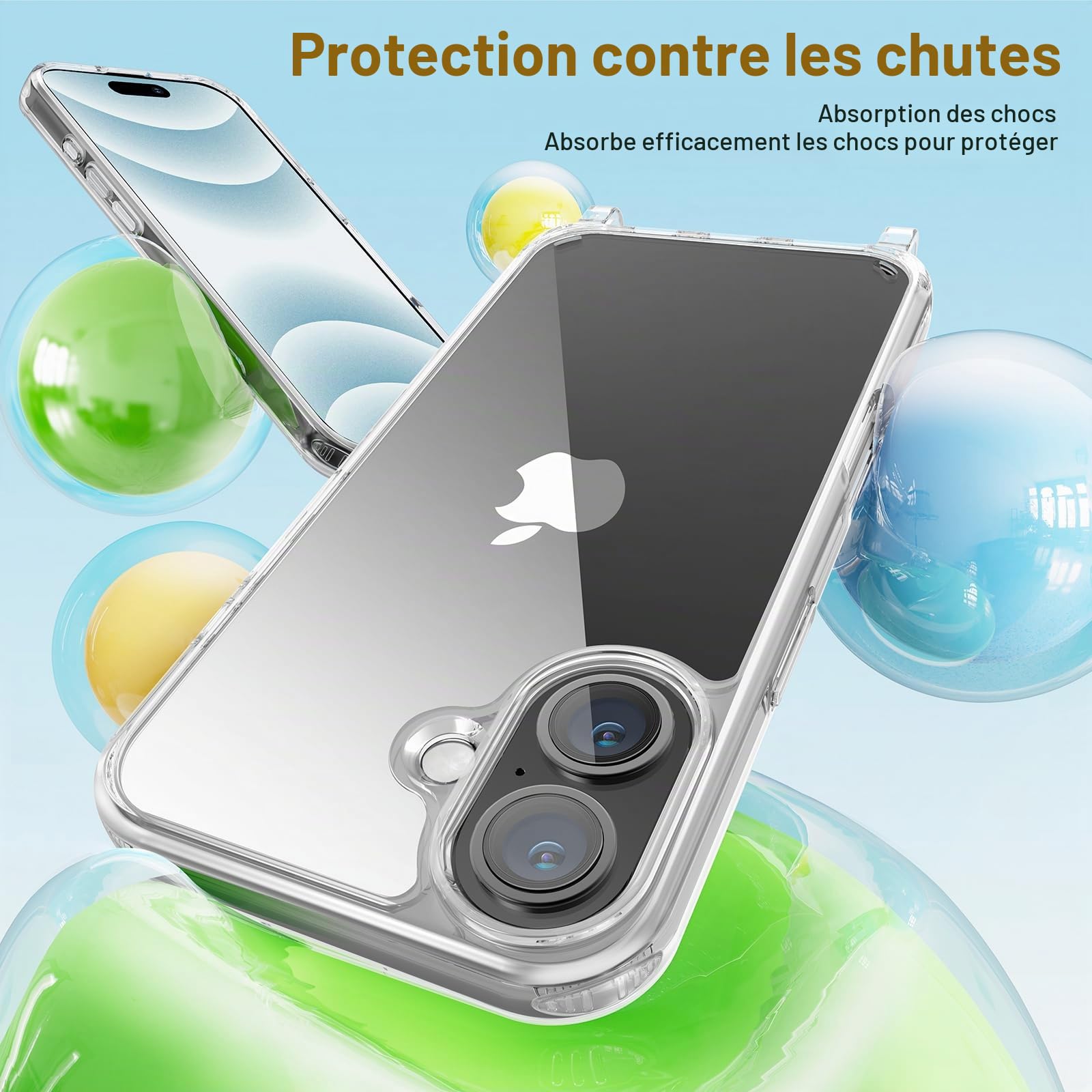 GOODVISH Coque pour iPhone 17 avec Cordon de Collier, Transparente Coque Bumper Etui Housse avec Cordon Réglable Téléphone Lanyard iPhone 17 Case Antichute Collier Phone Cover 6,3" TPU, Noir
