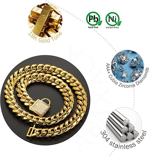 Miniatura 5 de Collar para perro de lujo de acero inoxidable personalizado, 14 mm, oro de 18 quilates, collar de entrenamiento de lujo para perro, Dorado