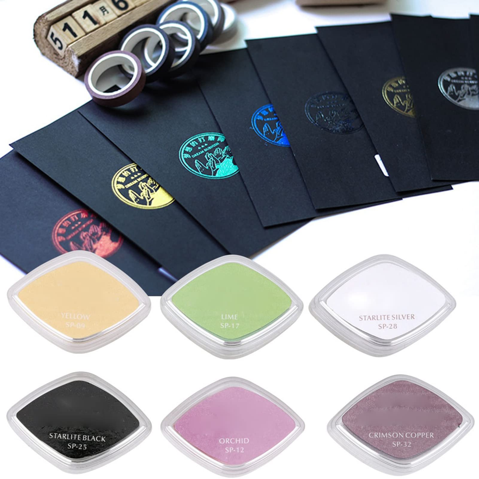 Tampone di inchiostro a 6 colori Tampone per timbro manuale a forma di occhi di gatto fai-da-te per molteplici scopi