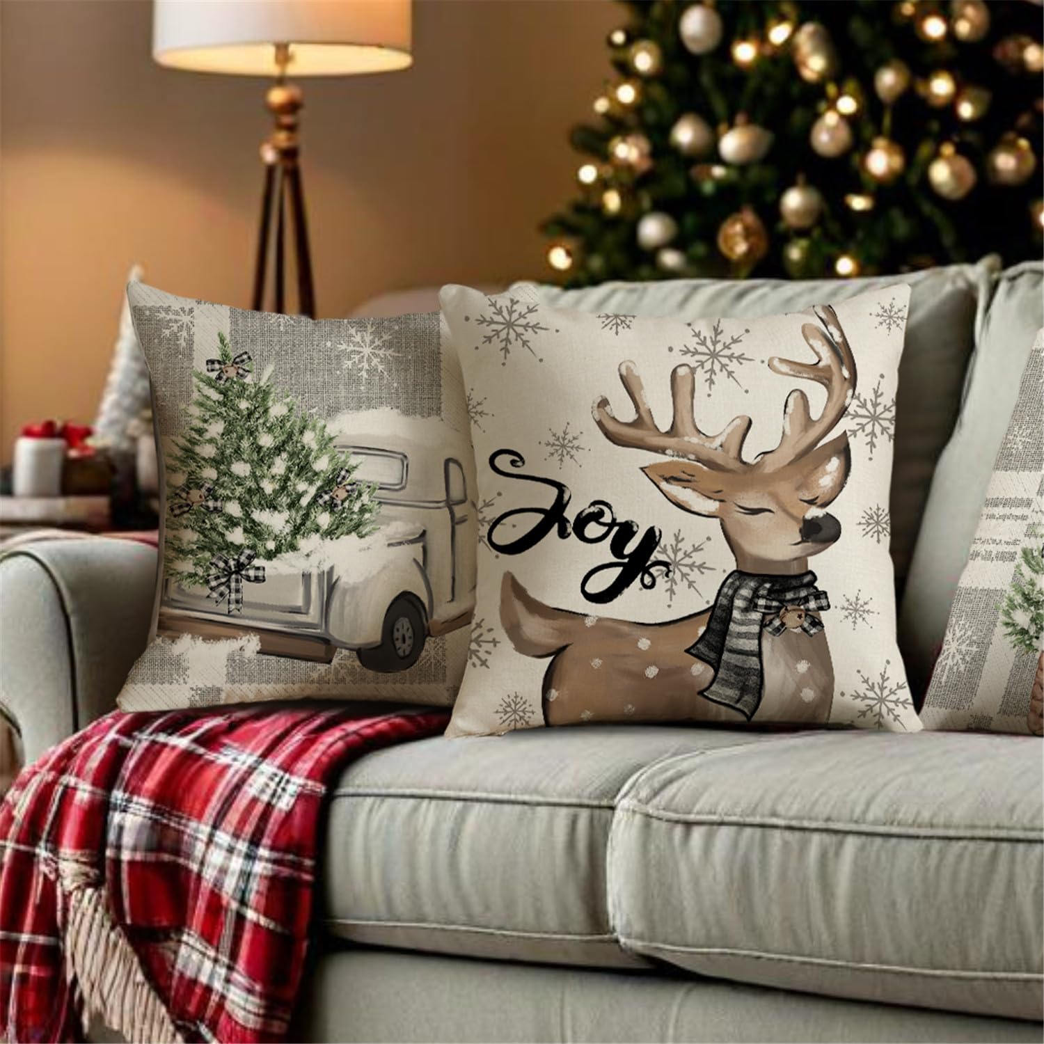 AKG0534 - Juego de 4 fundas de almohada navideñas de 18 x 18 pulgadas