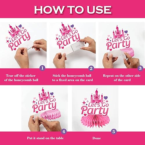 Miniatura 4 de Centros de mesa de panal de abeja, 8 piezas de centro de mesa de panal de princesa rosa intenso, discoteca rosa, decoración de despedida de soltera,