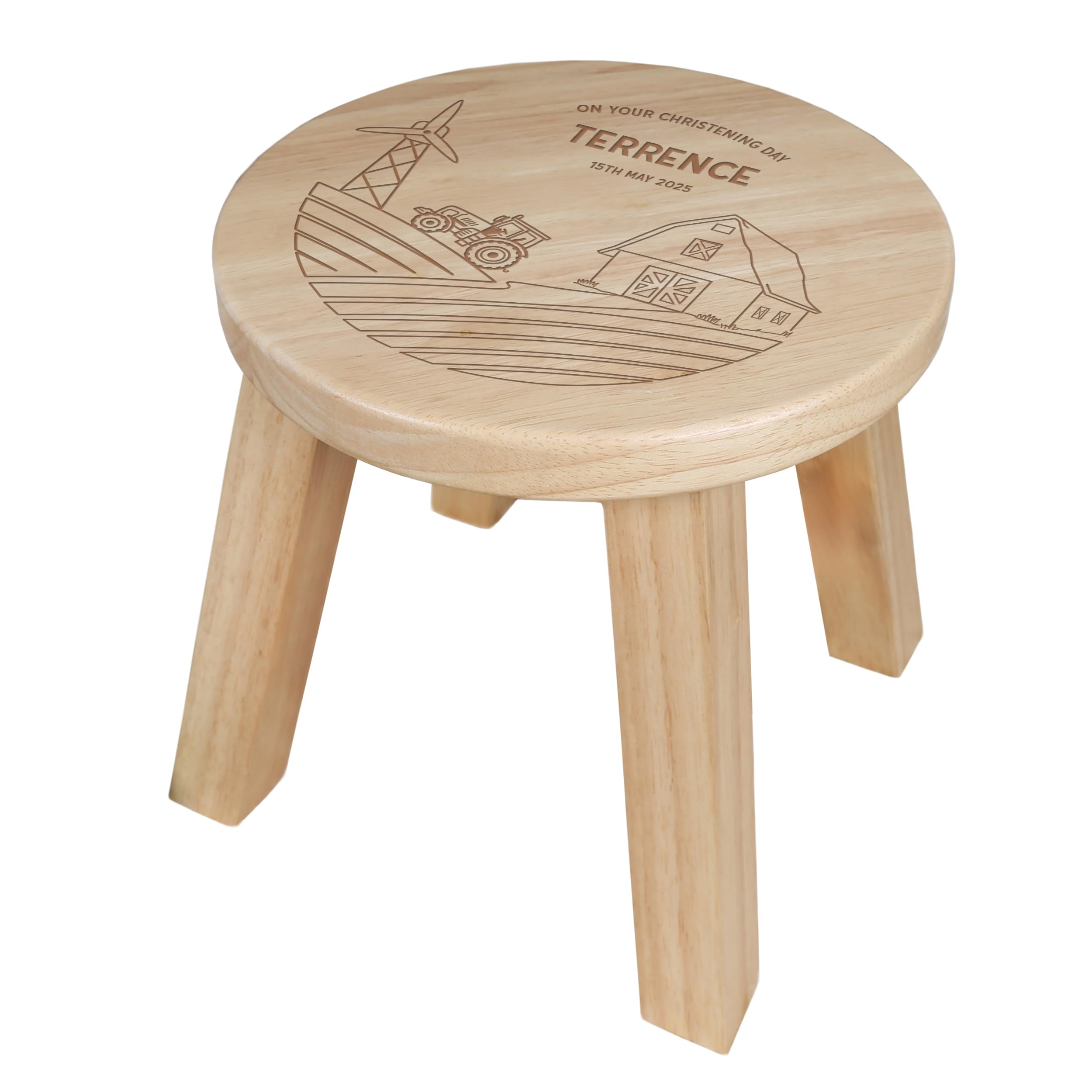 De Walden Personalised Farming Tractor Engraved Wooden KId's Stool Gift for Boys & Girls (Design Option 3)