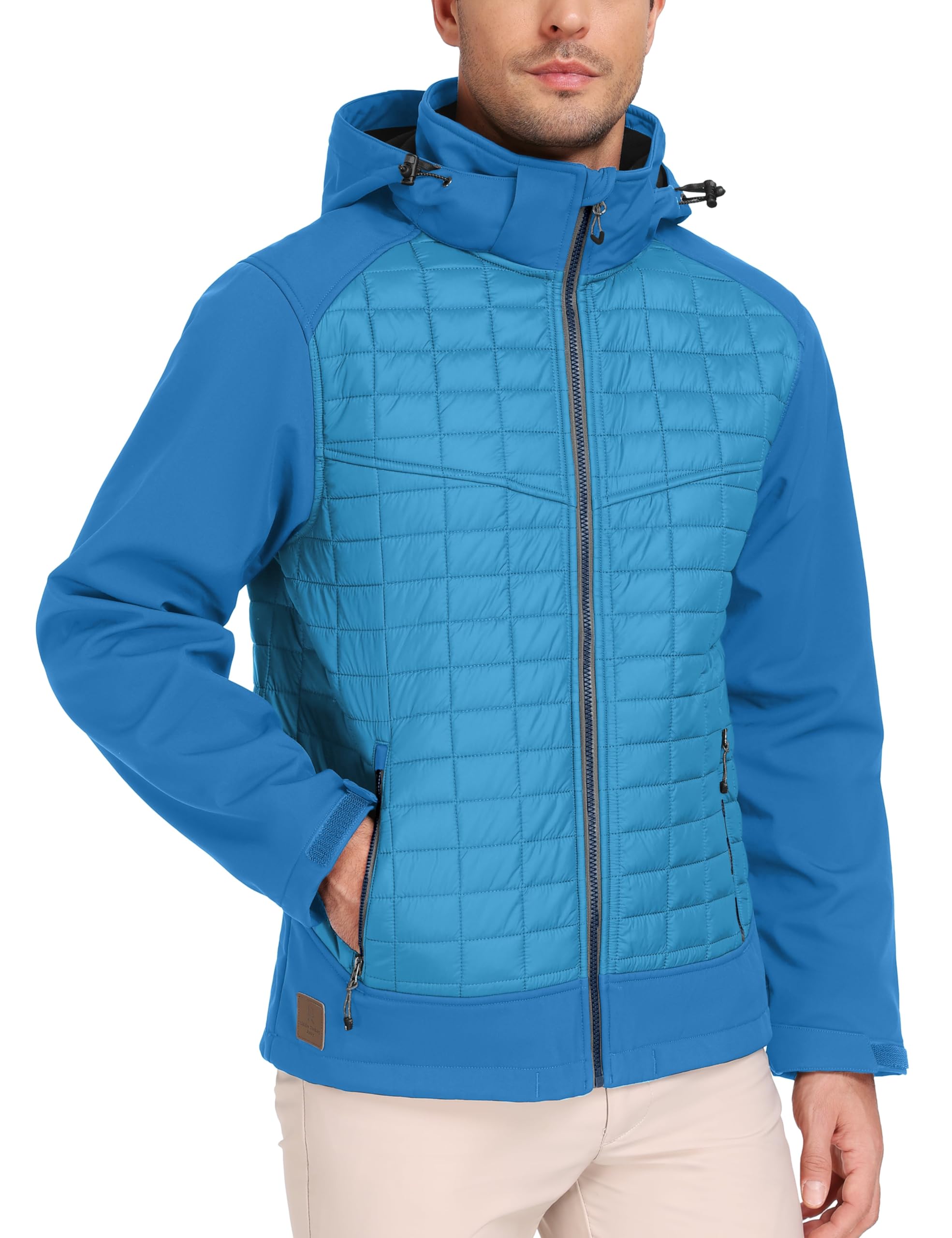 Little Donkey Andy Men's Lightweight Insulated Hybrid Jacket for Hiking Running Ski Thermal Warm with Removable Hood