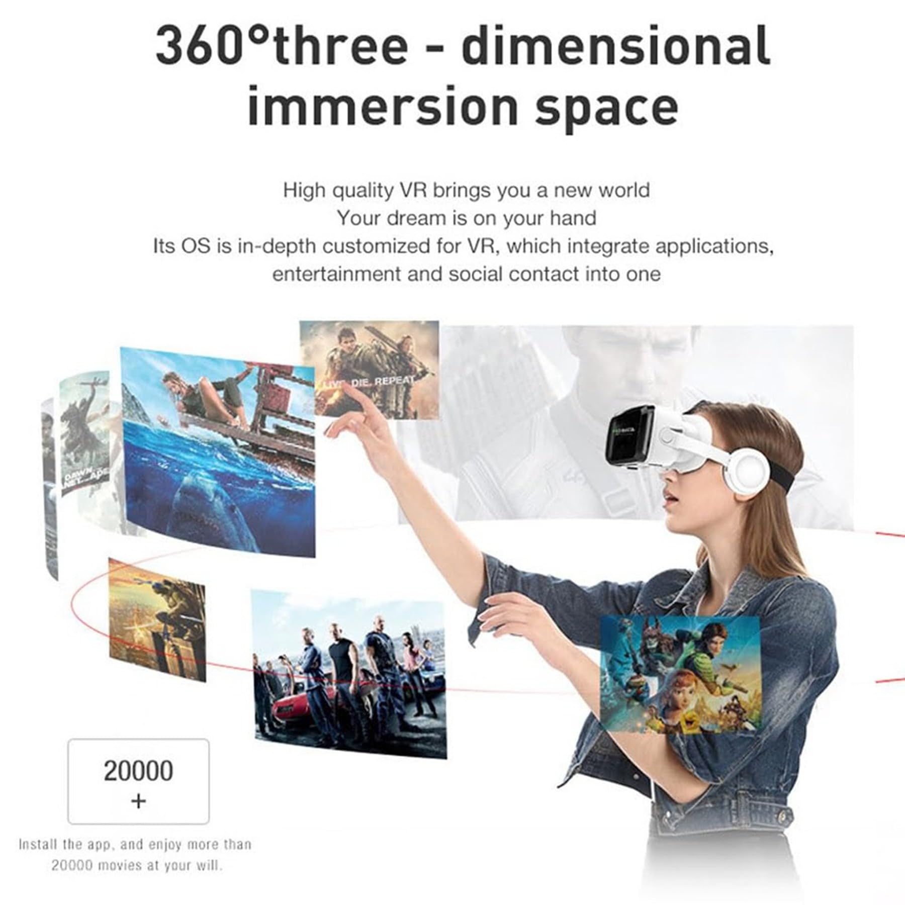 Auriculares de realidad virtual, auriculares VR con auriculares Bluetooth para iPhone 16, 15, 14, 13 Pro Max +, VR para Galaxy S24, S23, S22, ETC de 5 a 7.2 pulgadas, gafas de realidad virtual