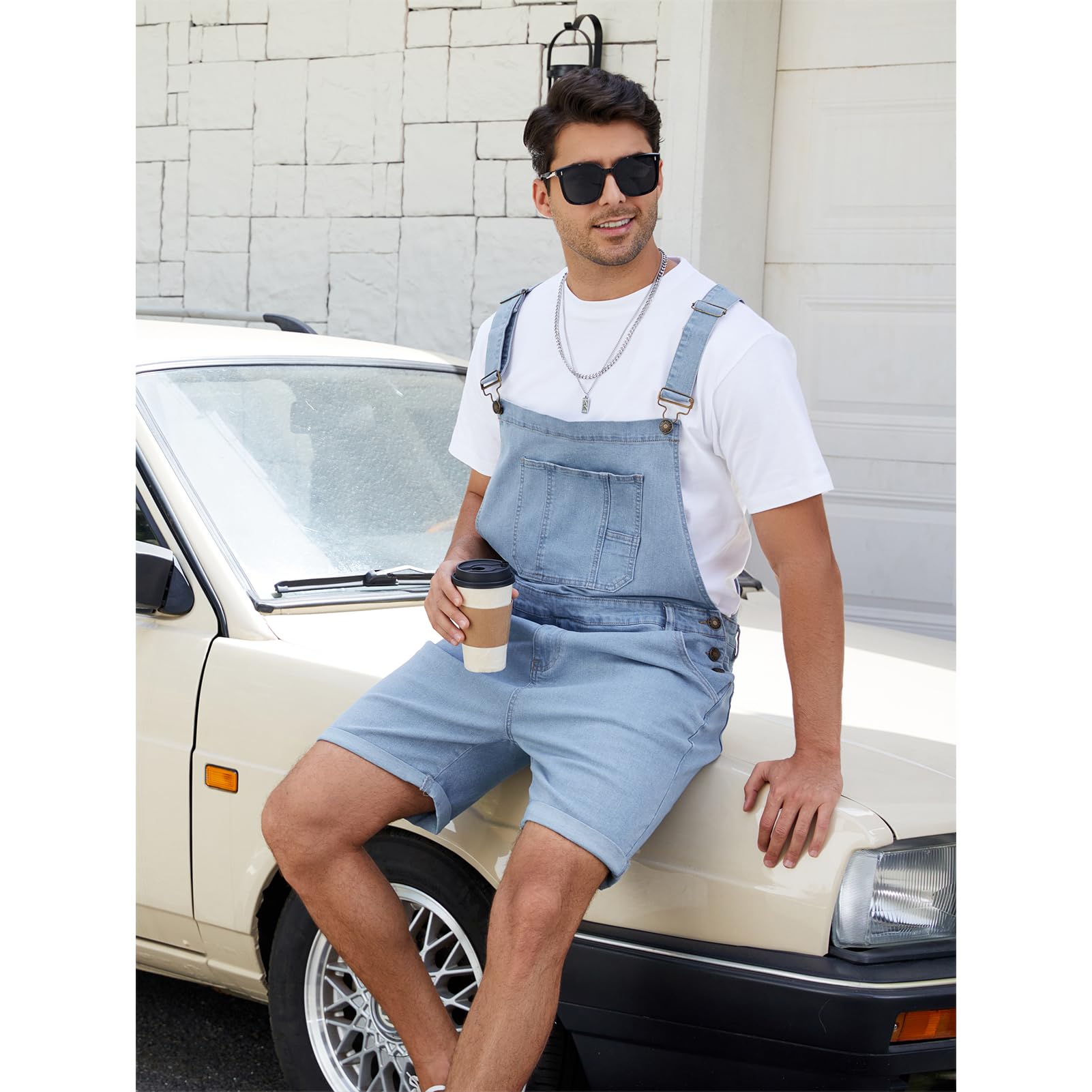 Overol de mezclilla para hombre, estilo casual, holgado, con cremallera, para verano
