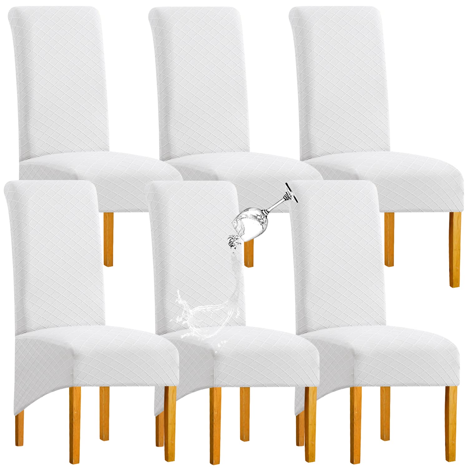 SHENGYIJING 1/2/4/6 PCS Diamond Lattice FStretch Waterproof XL Chair Covers for Dining Room, Spandex Large Dining Chair Slipcovers High Back Jacquard Dining Chair Covers (White,Set of 6)