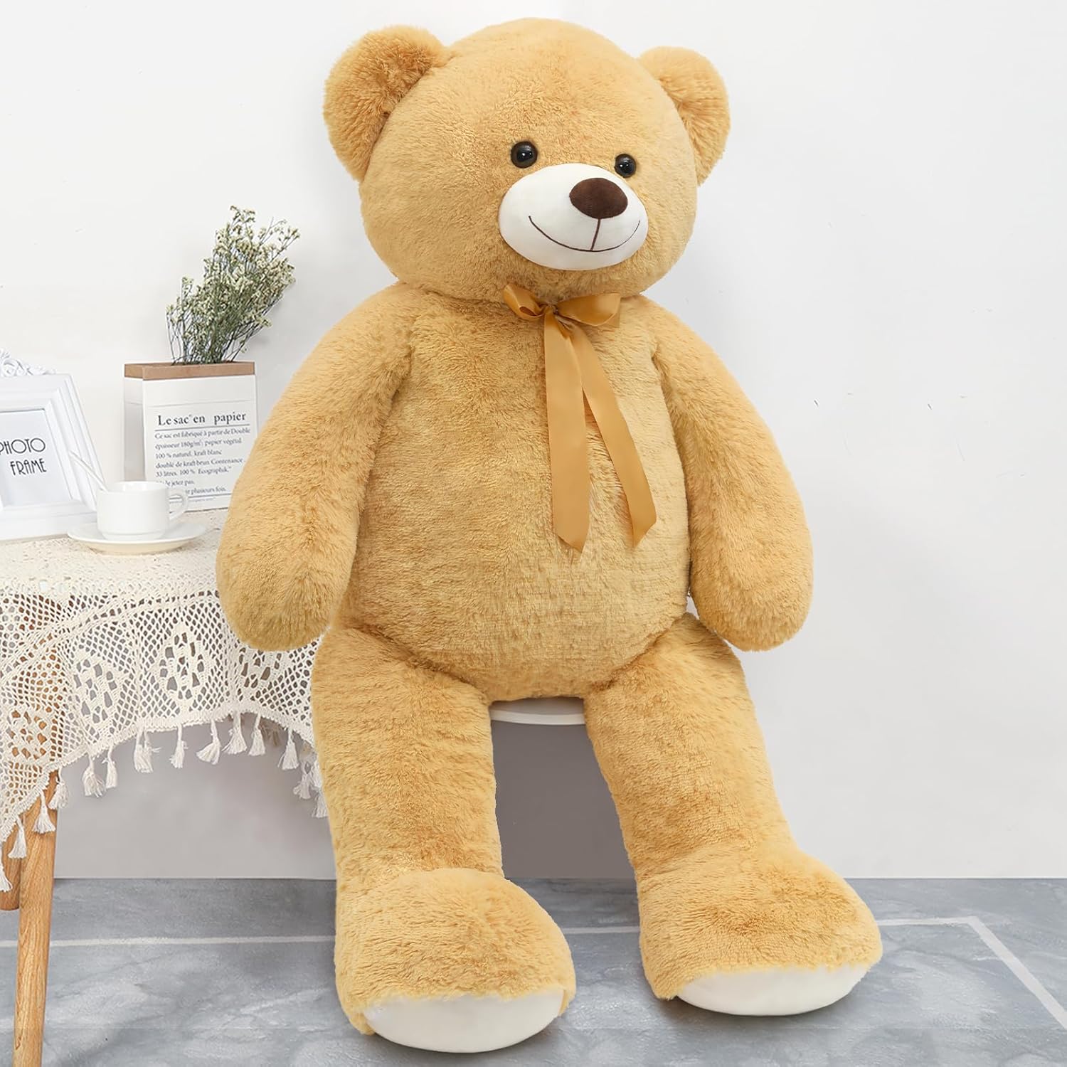 Tezituor 59" Gaint Teddy Bear Stuffed Animal,5ft Life Size Big Teddy Bears,Light Brown Cute Soft Plush Toy,Gifts for Kids Girls Boys Girlfriend Valentine,Christmas,Birthday,Baby Shower,Wedding Party - Image 8