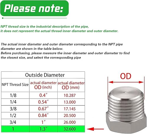 Miniatura 8 de Tapón de rosca de cabeza hexagonal exterior 12 pulgada NPT macho, acero inoxidable 304 (paquete de 4)