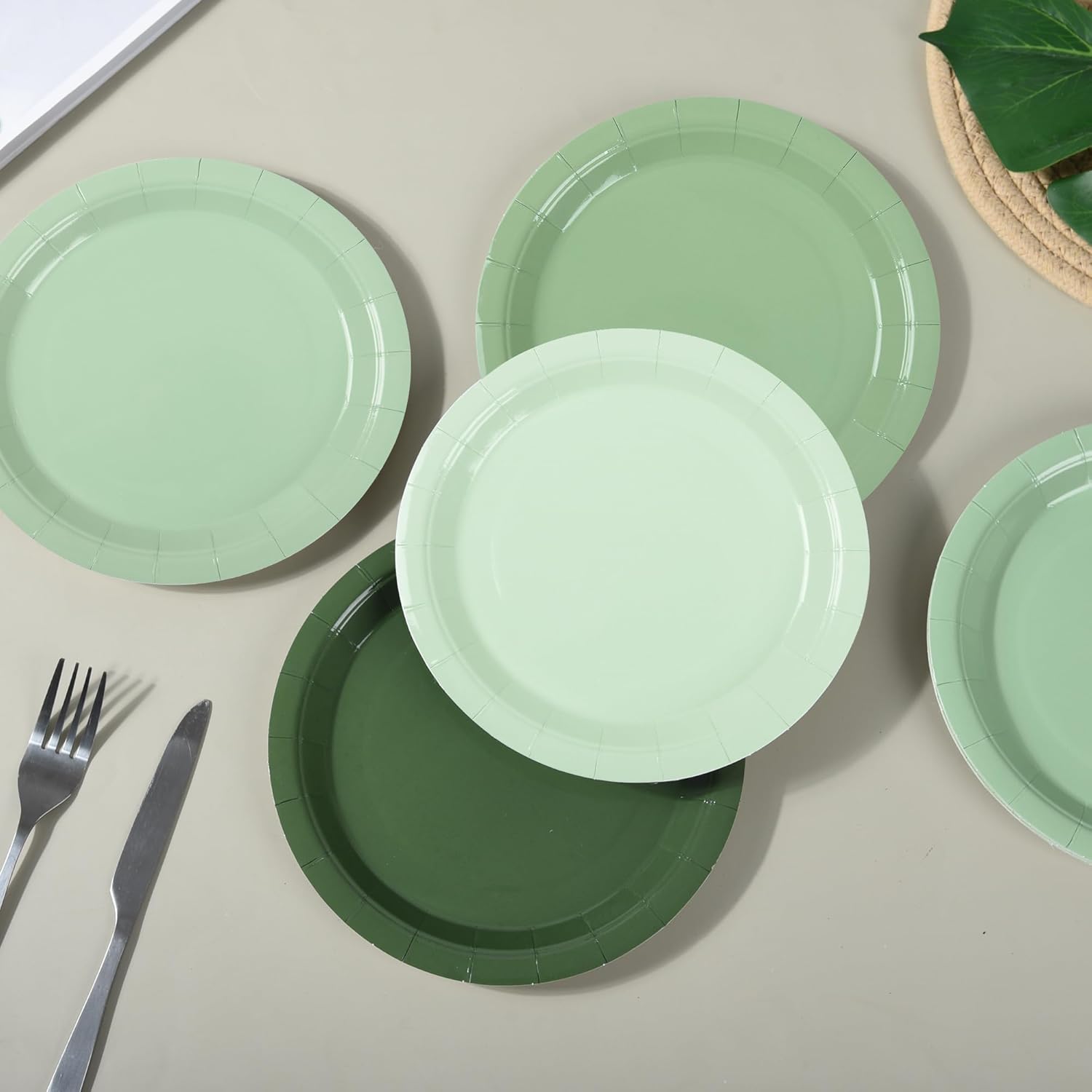 24 Pcs Sage Green Paper Plates Gradient Green Party Plates 7”Disposable Round Dessert Plates for St Patricks Day Birthday Wedding Bridal Baby Shower Party Supplies 4 Colors - Image 3