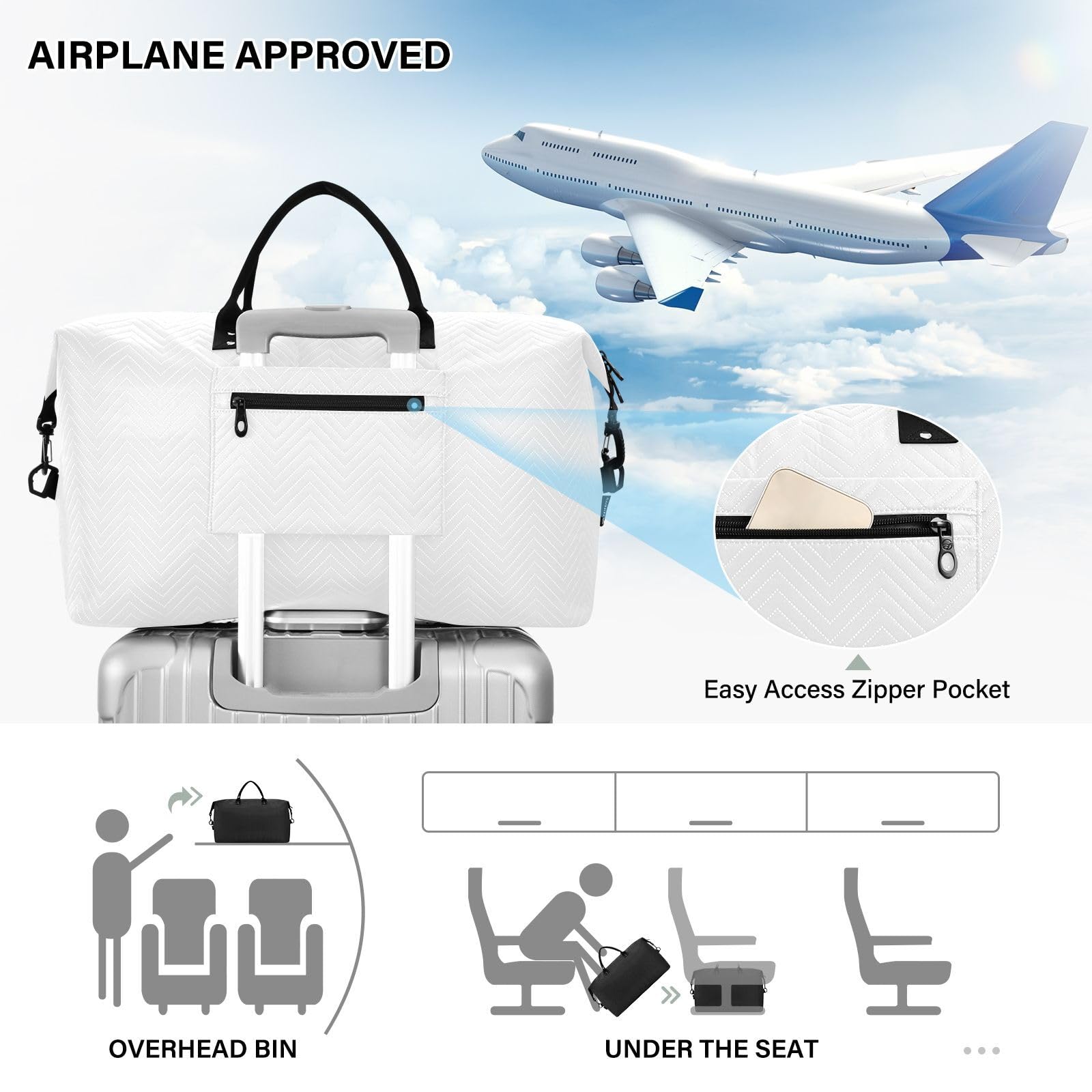 Reisetaschen-Set, 2 Stück, gewellt, gesteppt, Trolleyhülle, praktische Aufbewahrung, reinweß, One Size, Klassisch