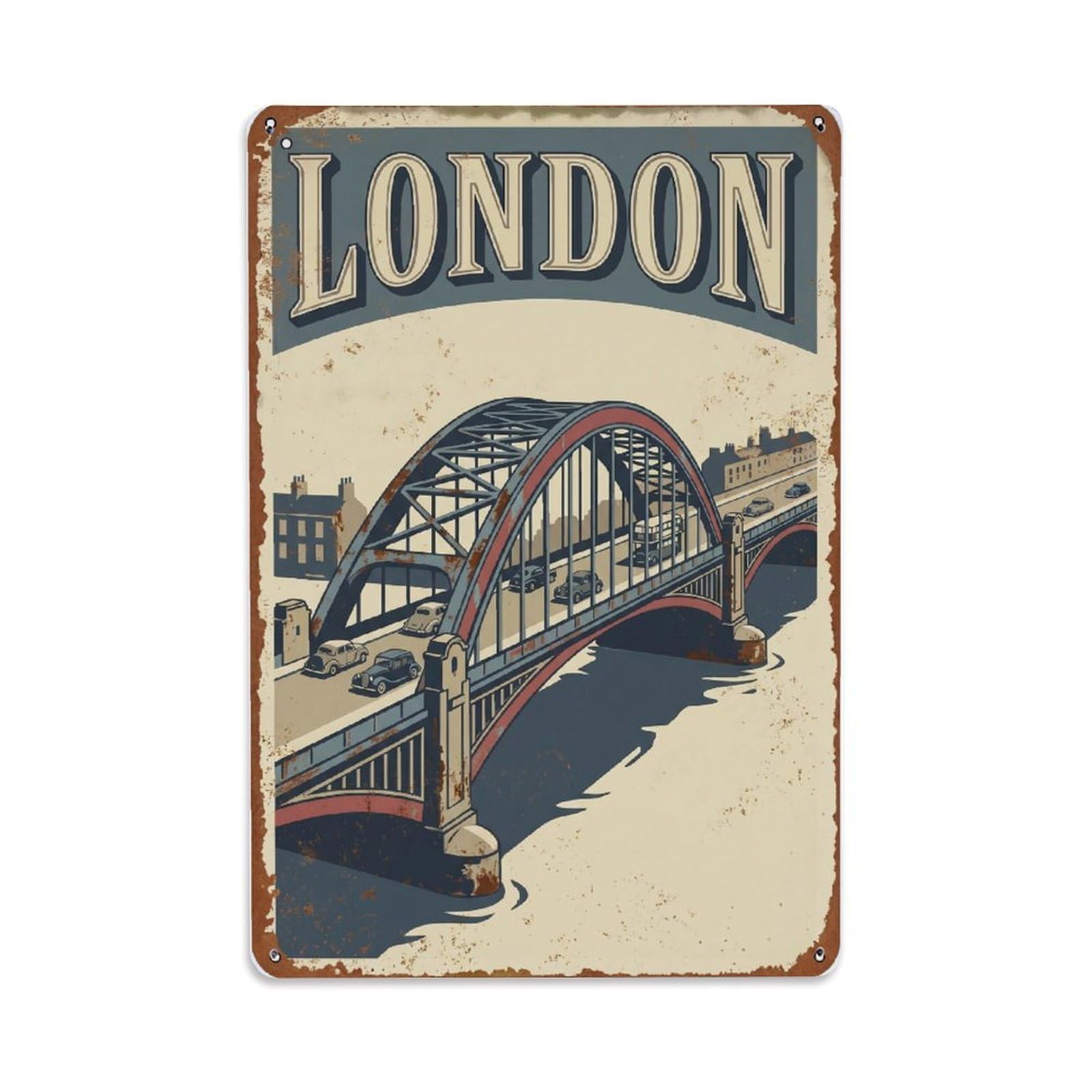 Vintage Travel London Vauxhall Bridge Thames Crossing Rusted England Metal Tin Sign Plaque Wall Decor for Cafe, Club Bar, Office, Home Garden Metal Poster 8x12Inch