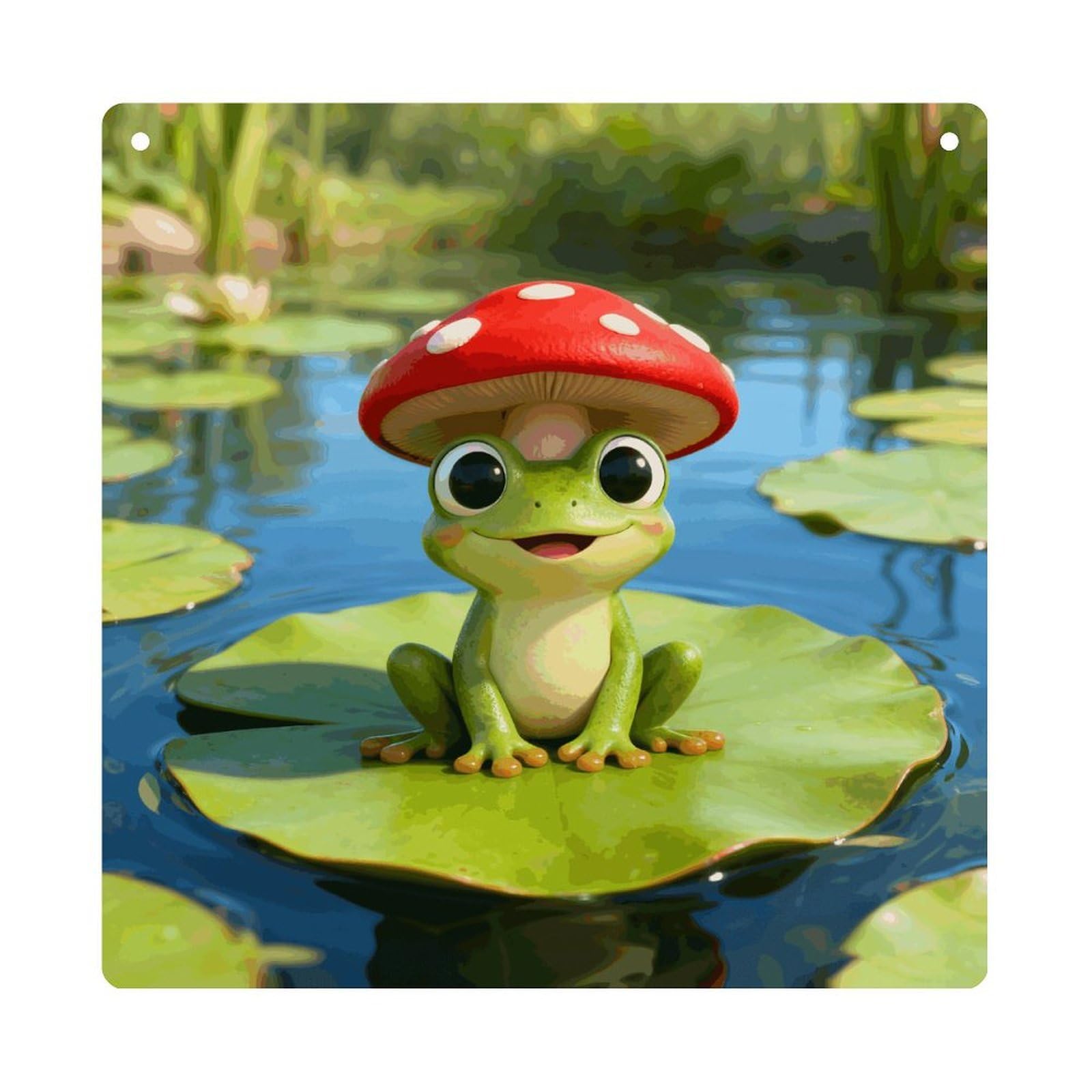 LZQPOEAS Cute Frog Red Mushroom Square Acrylic Wall Hanging, 8-Inch Acrylic Wall Art with Rope, Premium Wall Plaque Ornament Decor for Home, Living Room, Office, Fireplace & Festive Gifts