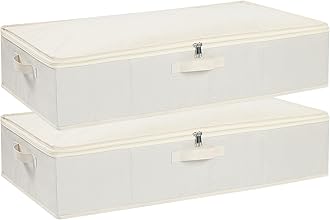 Sponsored Ad – Under Bed Storage Box with Lid, Foldable Wardrobe Organiser with Reinforced Handles, for Blanket, Sheets, Clothing, Shoes, Beige, 2-Pack, 60×30×15 cm