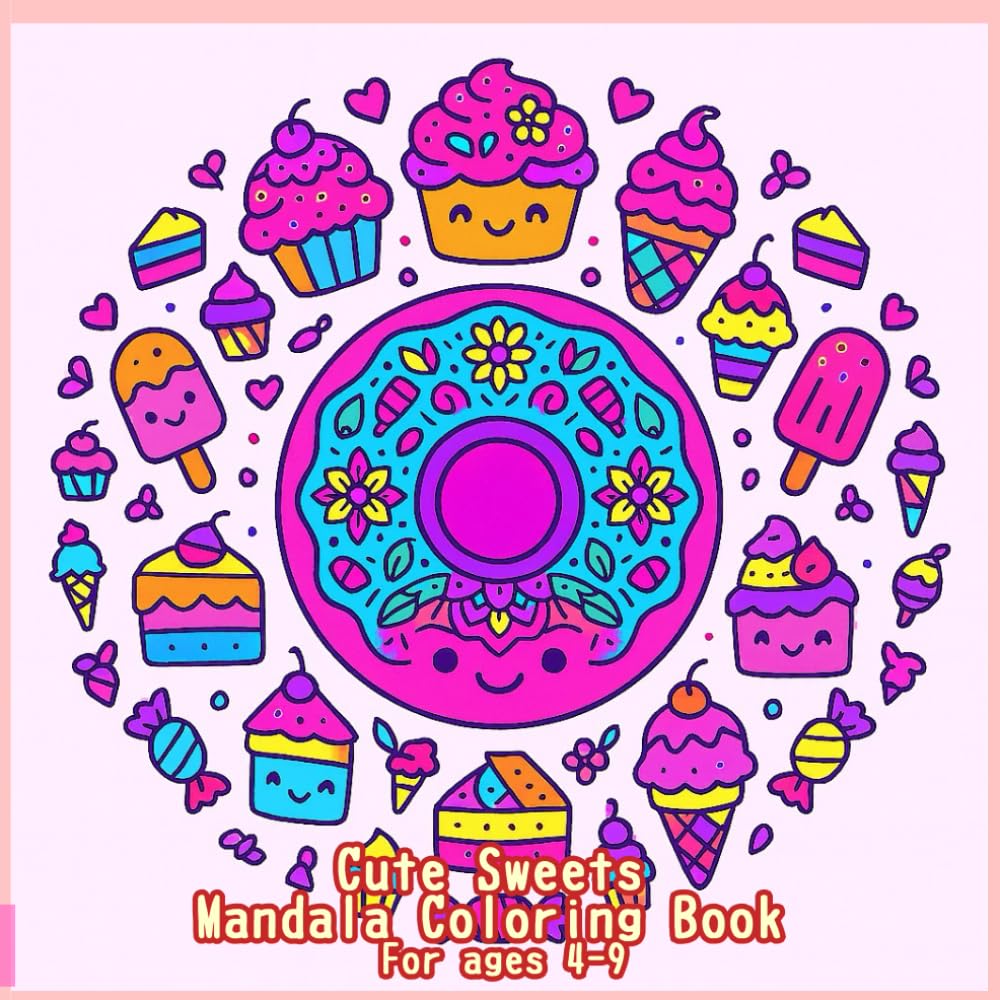 Cute Sweets Mandala Coloring Book For ages 4~9: Cakes, Donuts & Ice Cream 30 Fun Pages to Play With (Kawaii Kids Coloring Fun)