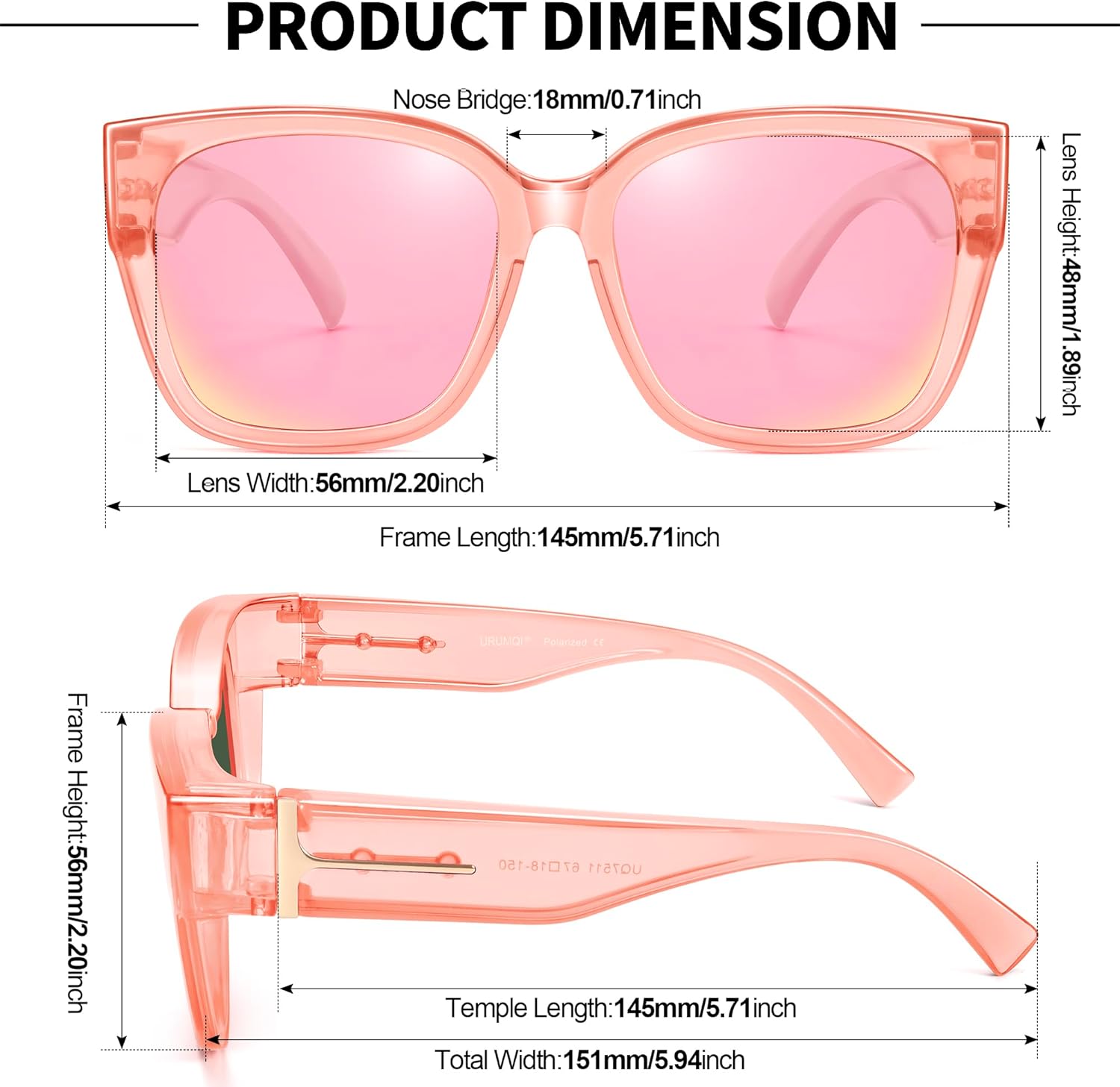 URUMQI Polarized Sunglasses Over Glasses Women, UV400 Protective Over Glasses Sunglasses with TR90，Trendy Square Lens Shades