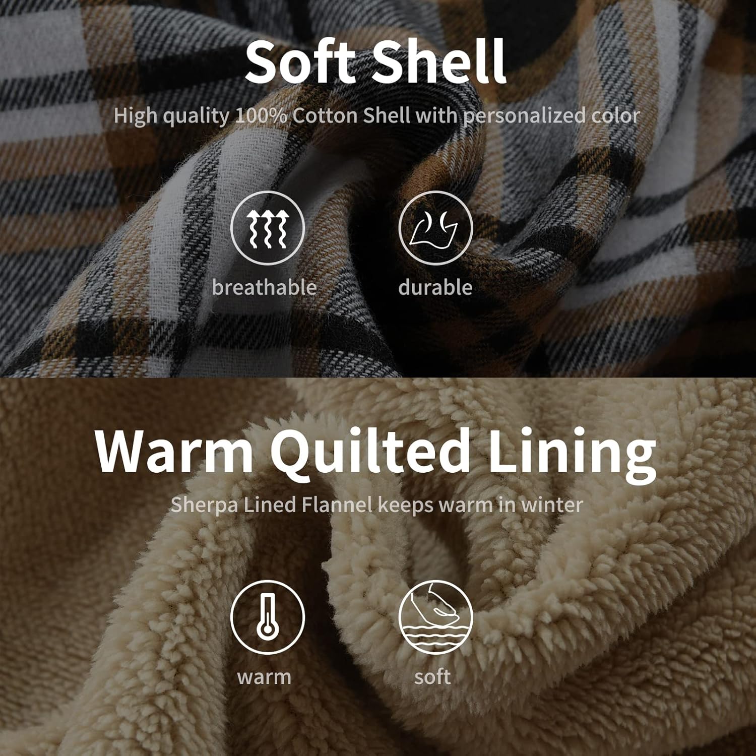 Men's Cotton Plaid Shirts Jacket Fleece Lined Flannel Shirts Sherpa Button Down Jackets with Hood for Men - Image 6