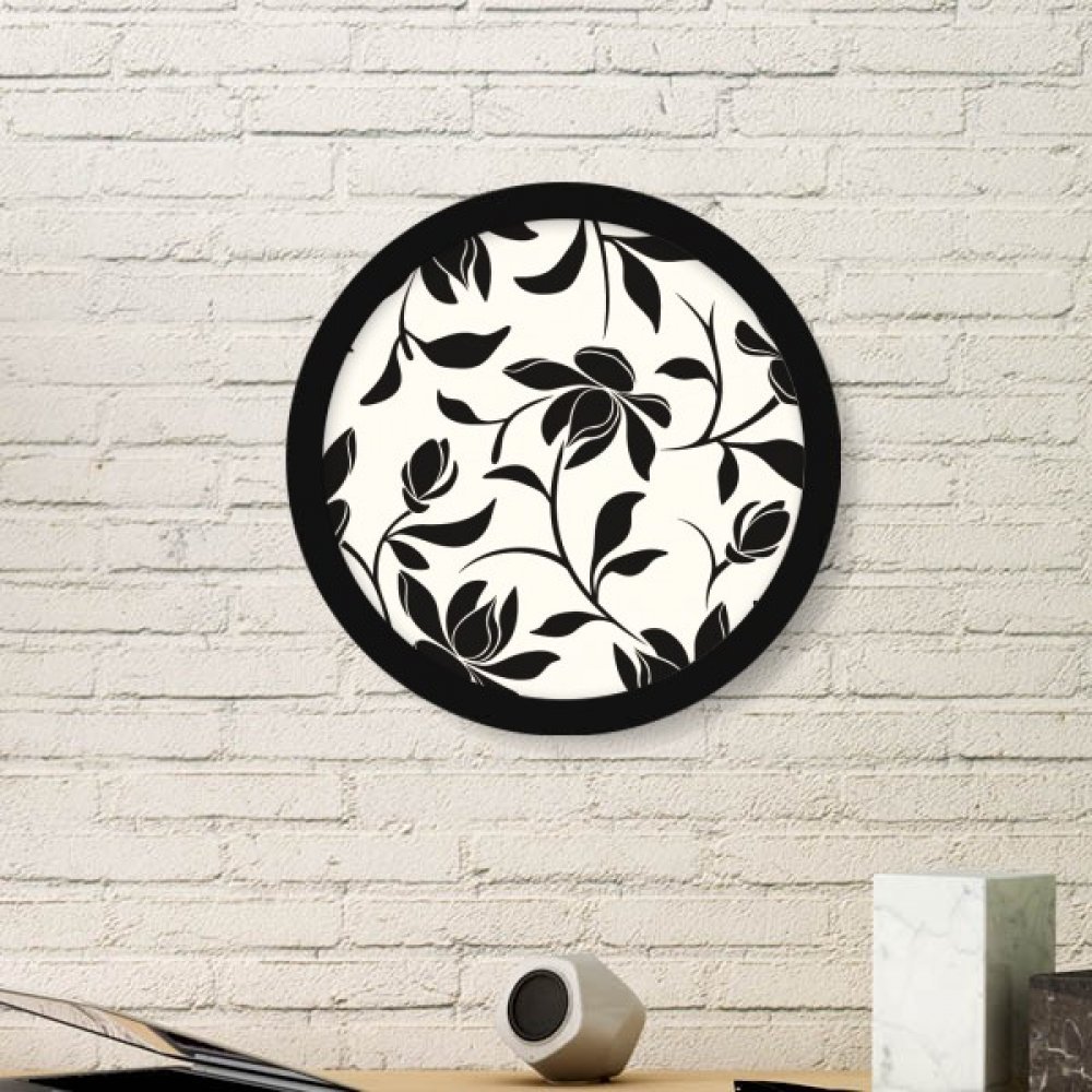 Cadre photo rond en bois noir avec peinture de fleur de vigne DIYthinker