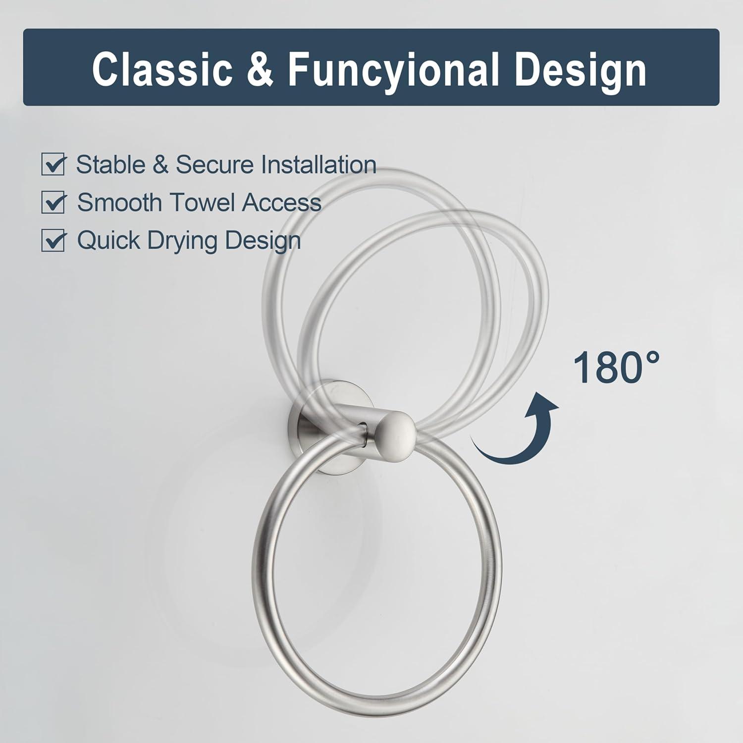 BGL Towel Ring Brushed Nickel, Bath Hand Towel Ring Stainless Steel Round Towel Holder for Bathroom - Image 4