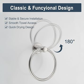 Towel Ring Brushed Nickel, Bath Hand Towel Ring Stainless Steel Round Towel Holder for Bathroom