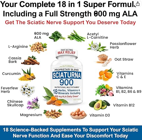 Miniatura 5 de Nuturna Fórmula de apoyo del nervio ciático con 900 mg de ácido alfa lipoico  Suplemento de nervio ciático 18 en 1 para la parte inferior de la